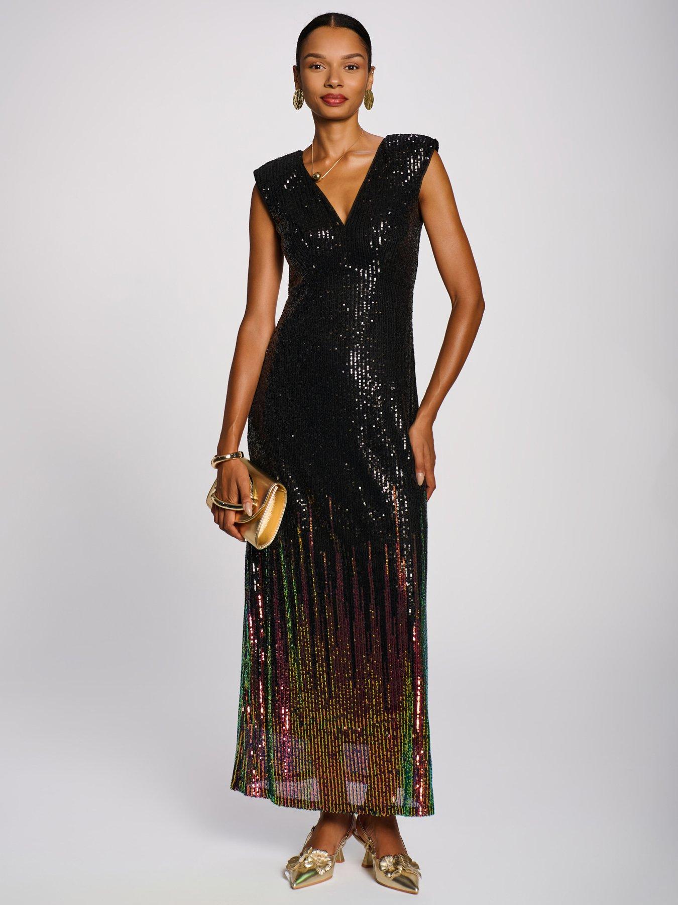 Image 3 of 7 of Jolie Moi Multi-tone Patterned Sequin Maxi Dress