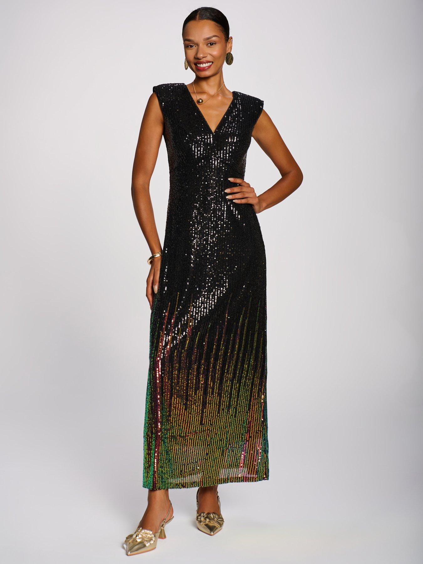 Image 5 of 7 of Jolie Moi Multi-tone Patterned Sequin Maxi Dress