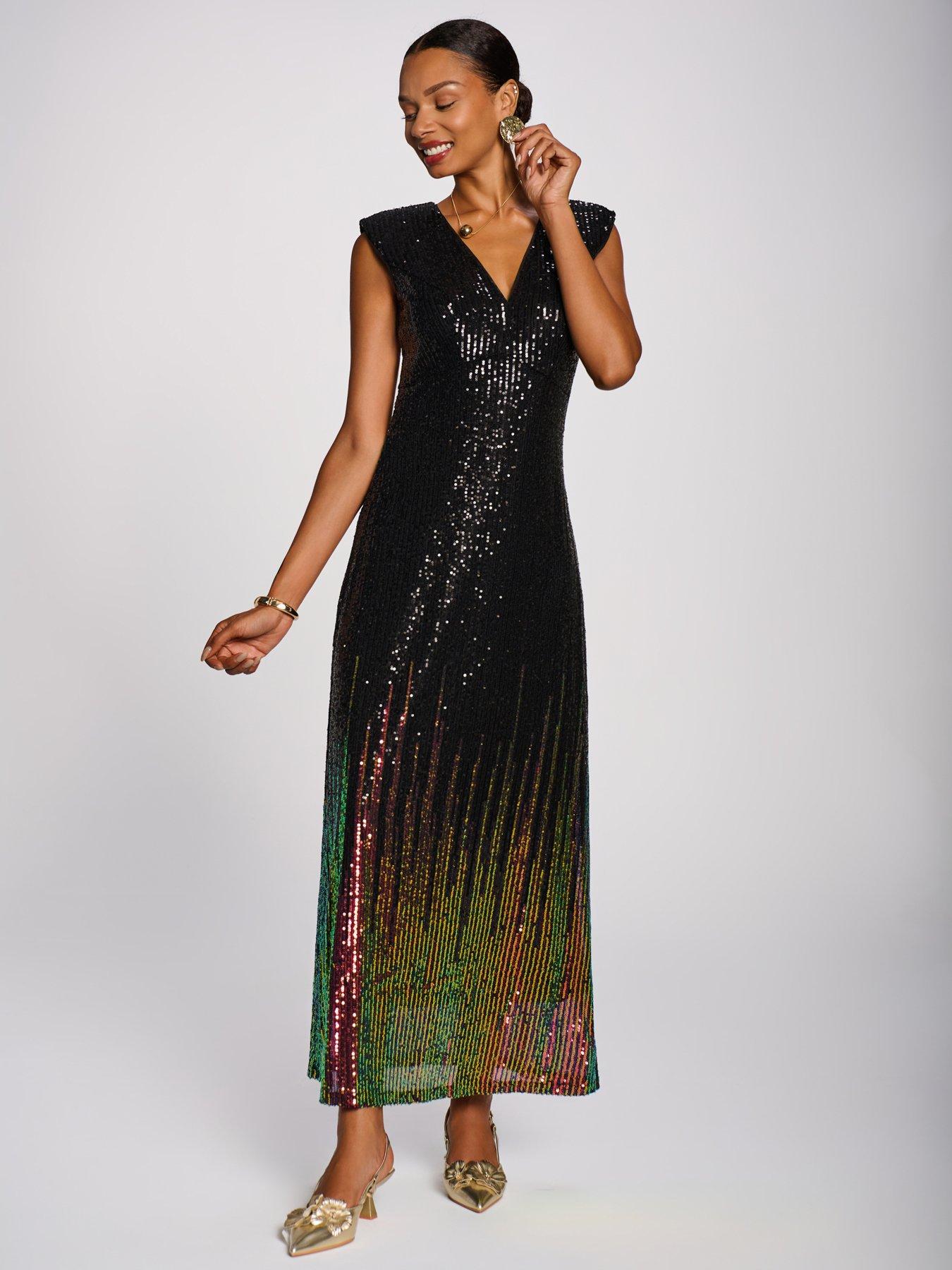 Image 7 of 7 of Jolie Moi Multi-tone Patterned Sequin Maxi Dress