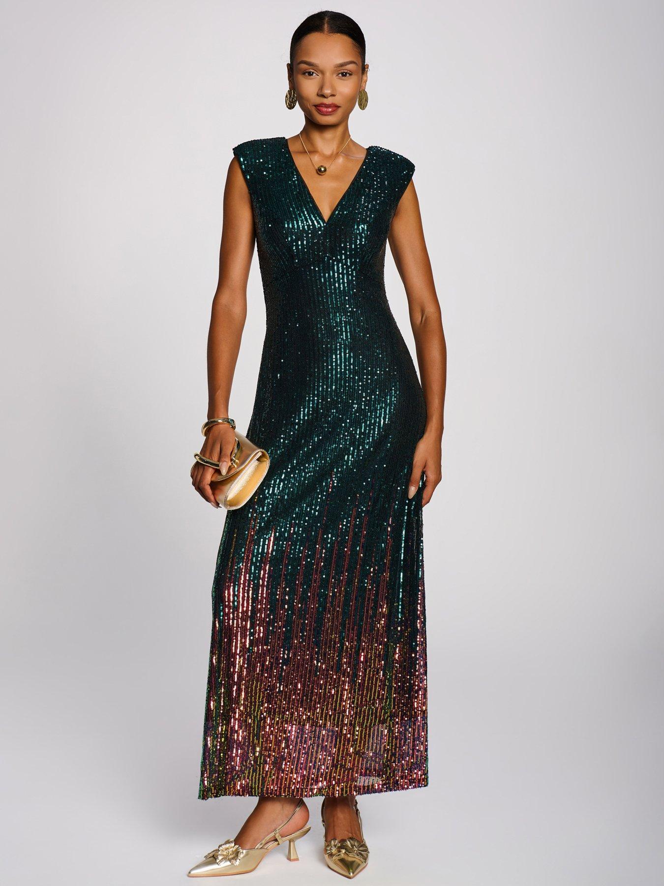 Image 1 of 7 of Jolie Moi Mermaid Patterned Sequin Maxi Dress