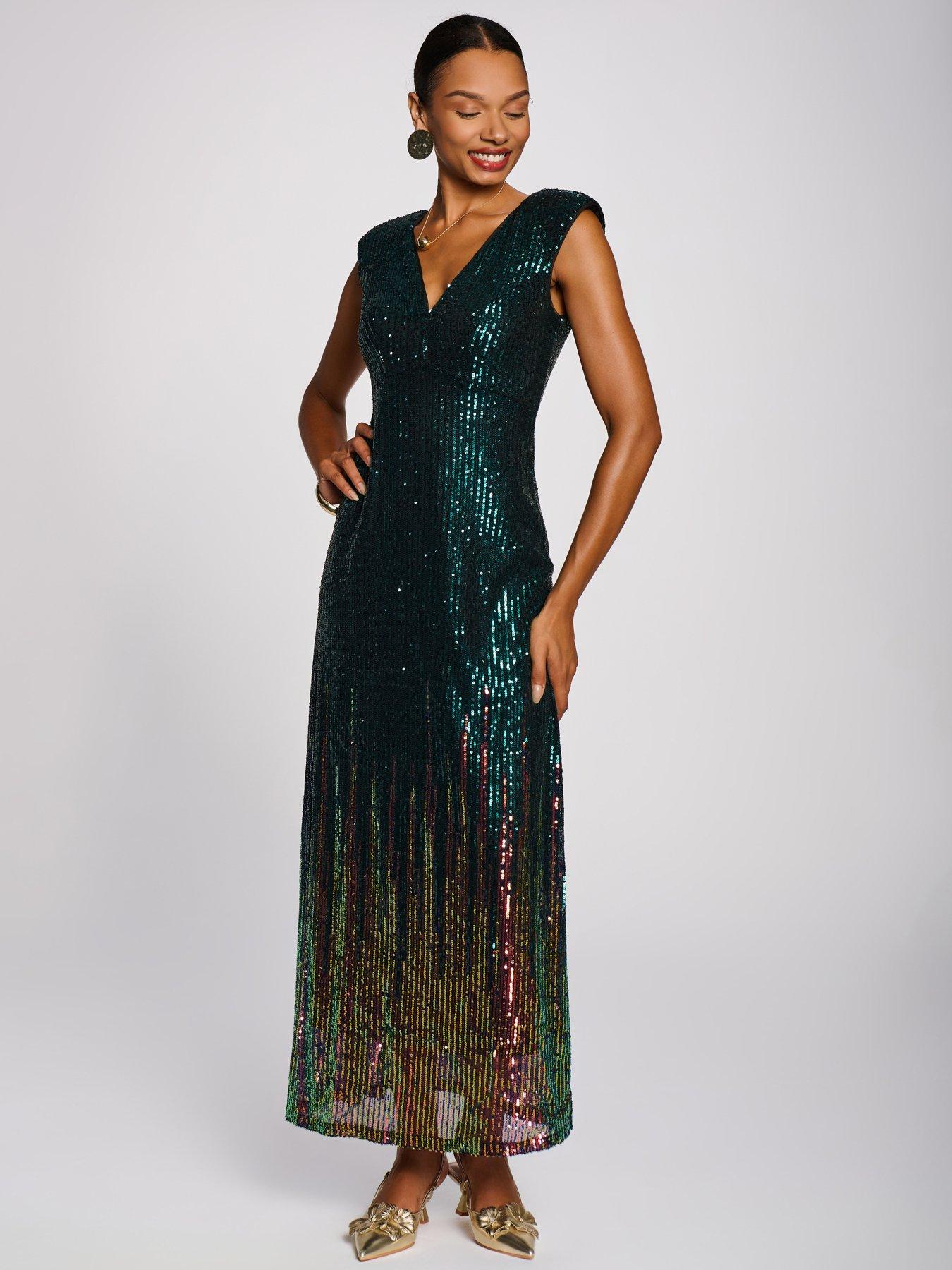 Image 3 of 7 of Jolie Moi Mermaid Patterned Sequin Maxi Dress