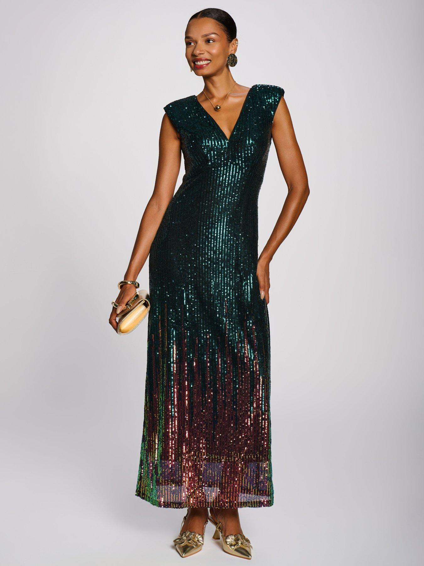 Image 5 of 7 of Jolie Moi Mermaid Patterned Sequin Maxi Dress