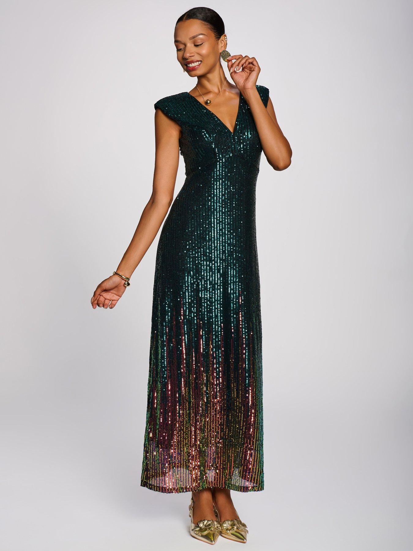 Image 6 of 7 of Jolie Moi Mermaid Patterned Sequin Maxi Dress