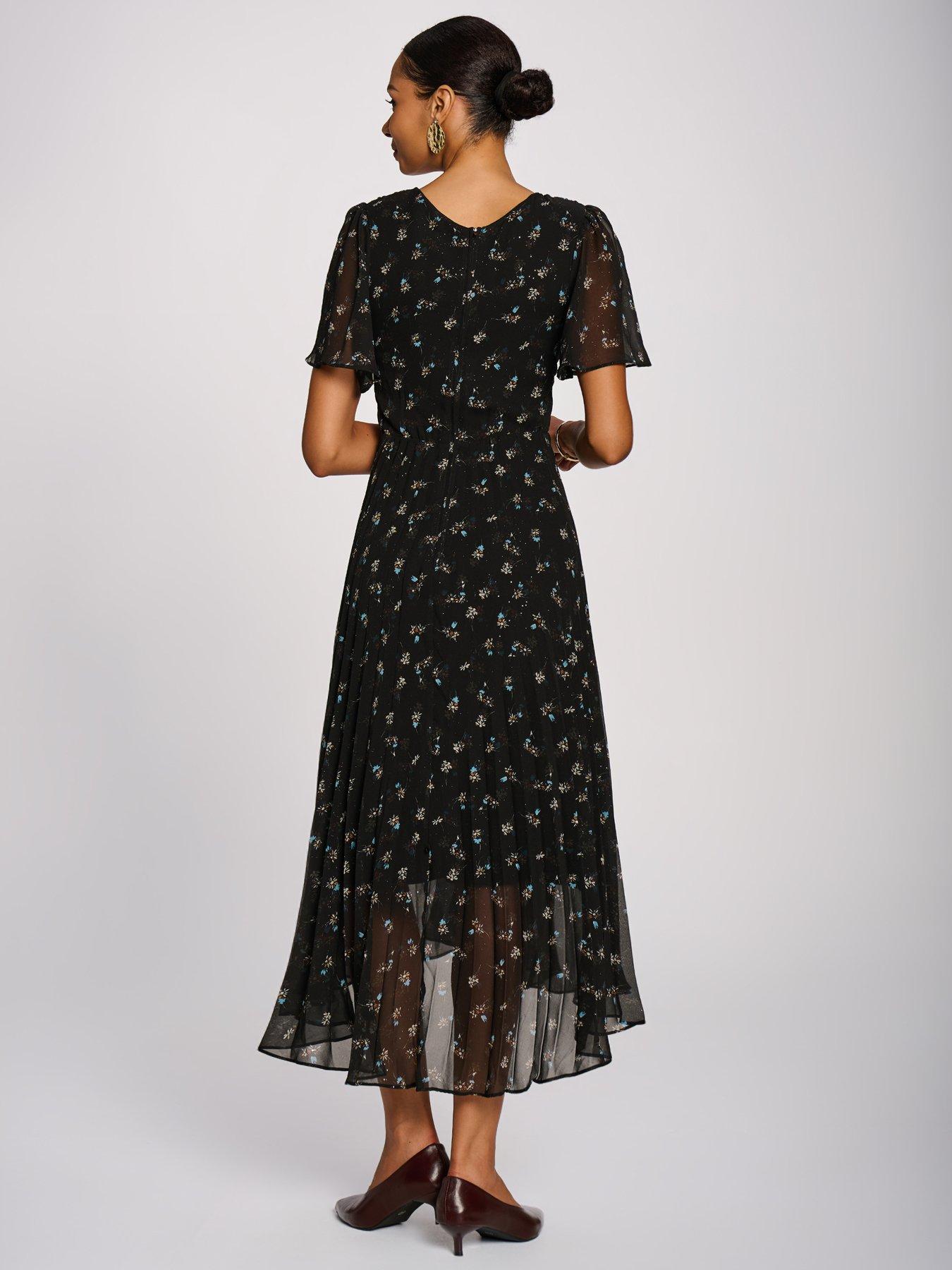 Image 2 of 7 of Jolie Moi Womens Wrap V-Neck Pleated Chiffon Maxi Dress - Black