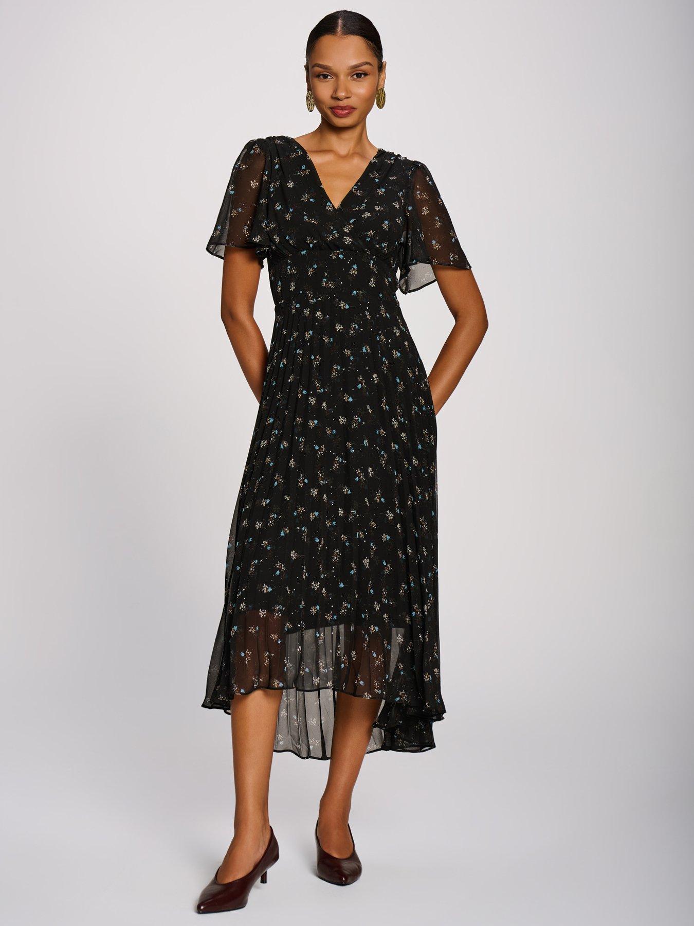 Image 5 of 7 of Jolie Moi Womens Wrap V-Neck Pleated Chiffon Maxi Dress - Black
