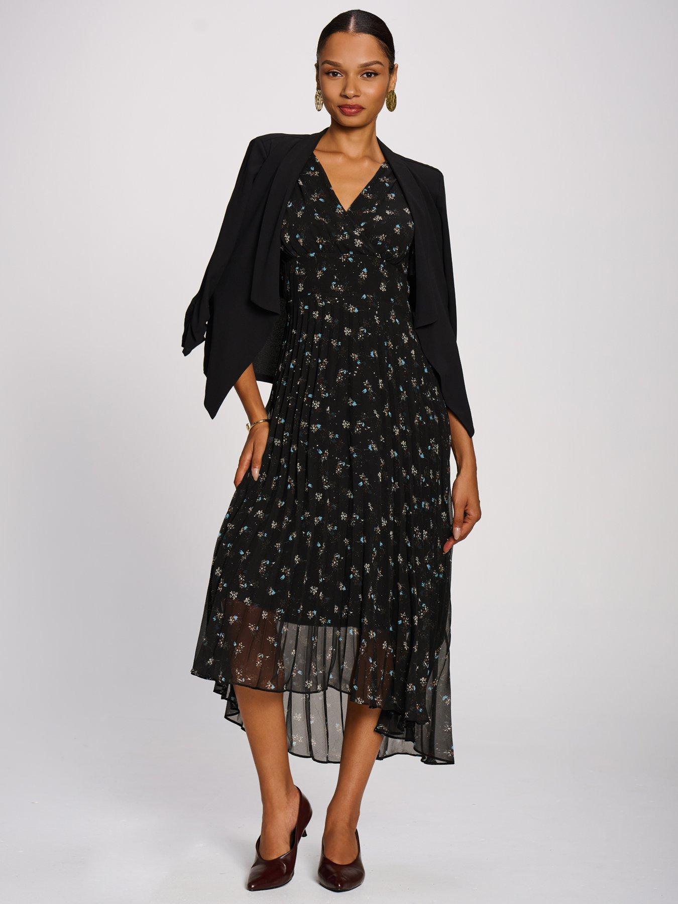 Image 6 of 7 of Jolie Moi Womens Wrap V-Neck Pleated Chiffon Maxi Dress - Black