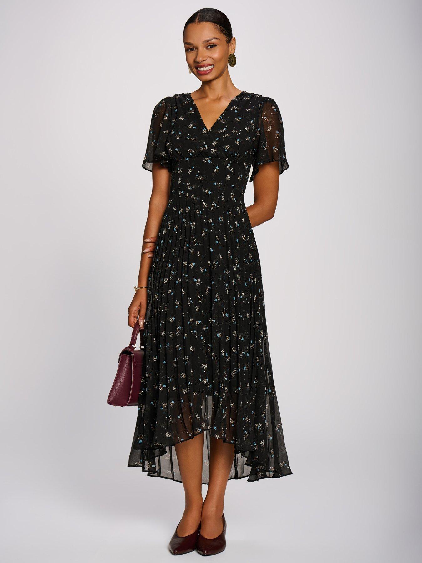 Image 7 of 7 of Jolie Moi Womens Wrap V-Neck Pleated Chiffon Maxi Dress - Black