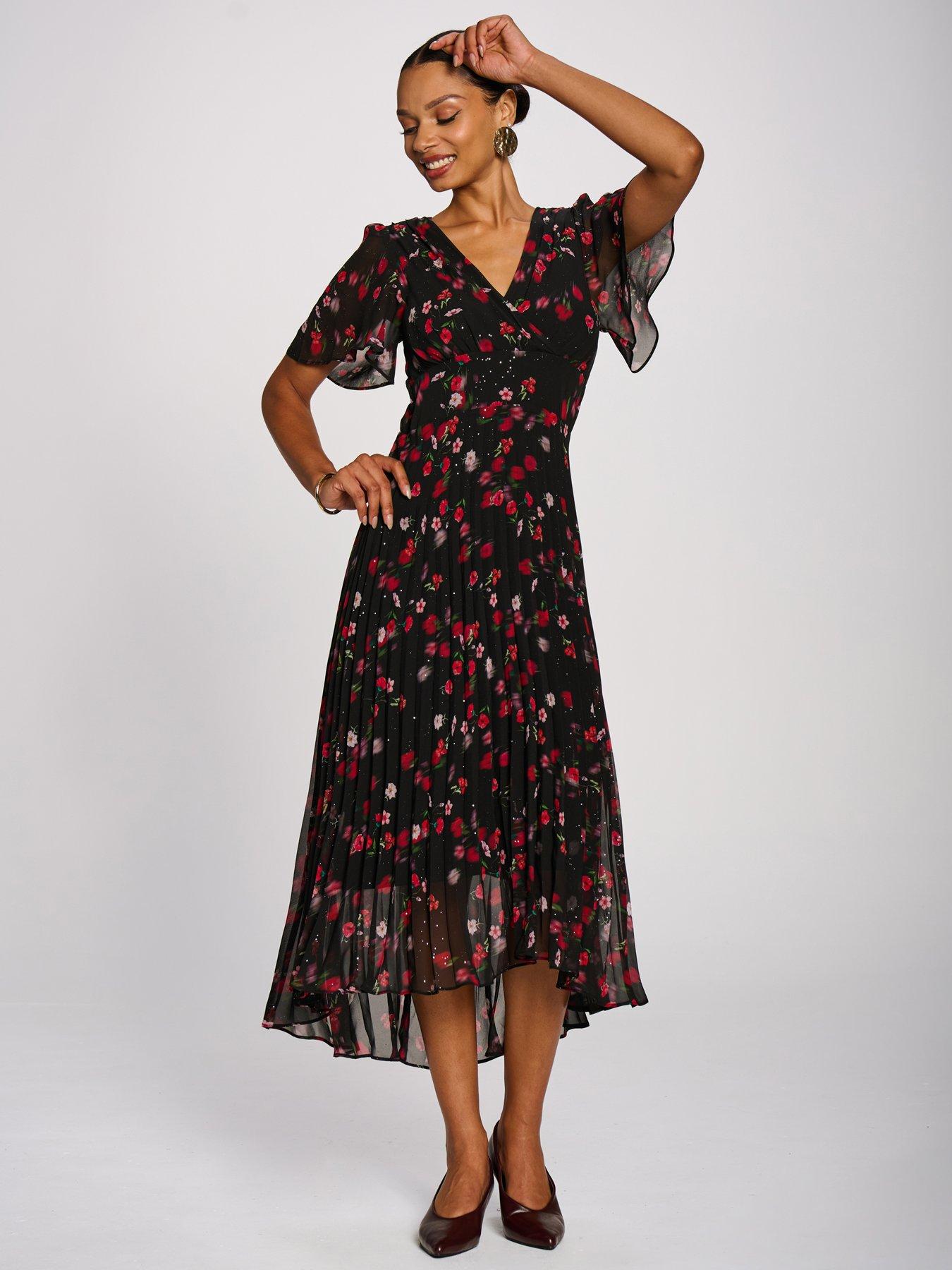 Image 1 of 7 of Jolie Moi Womens Chiffon Pleated Maxi Dress - Red