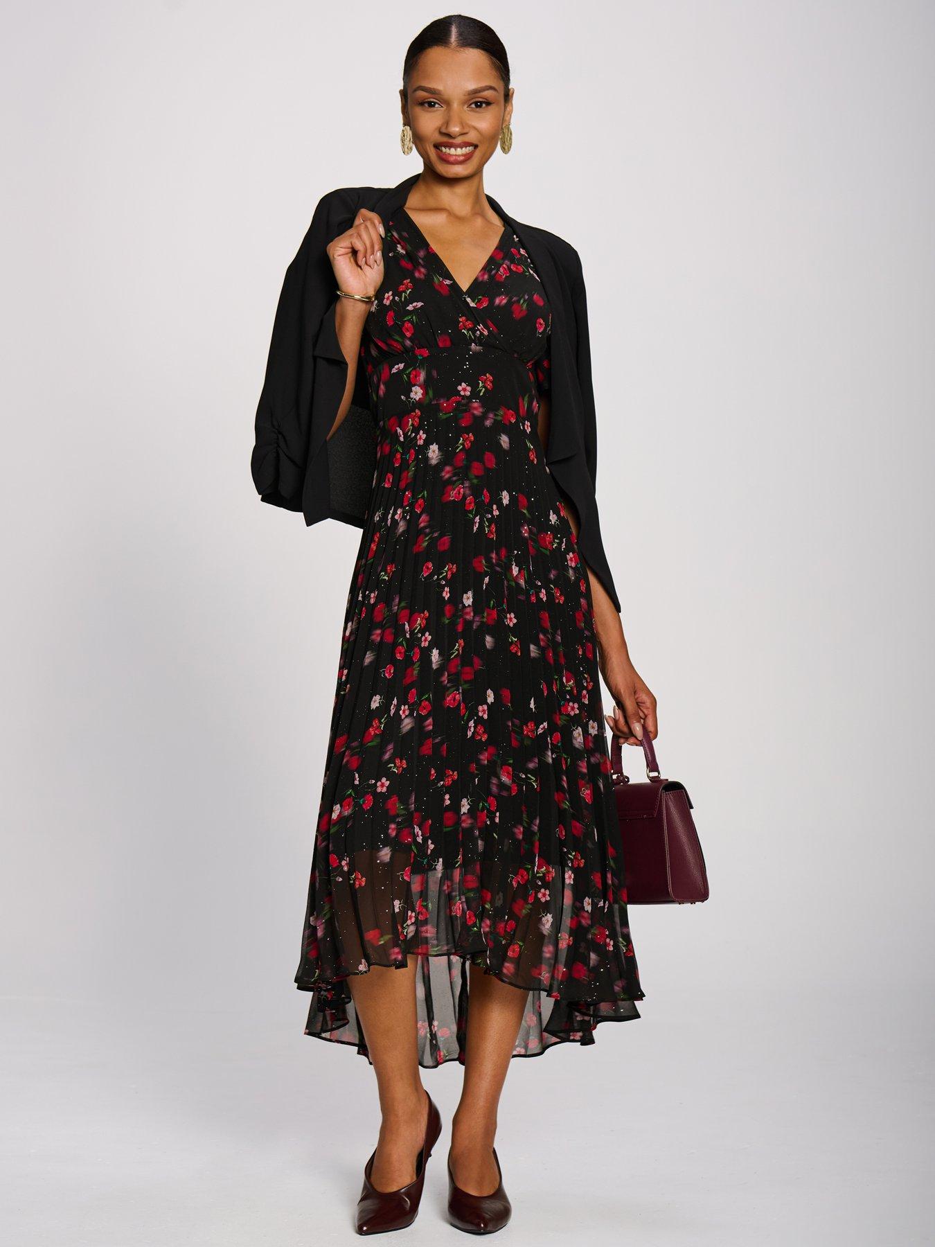 Image 3 of 7 of Jolie Moi Womens Chiffon Pleated Maxi Dress - Red