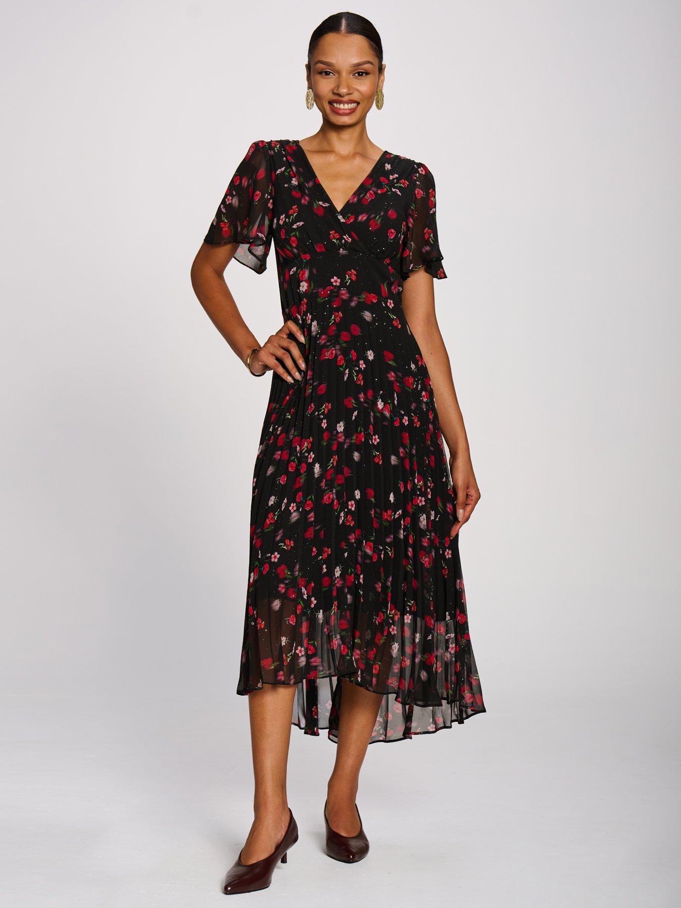 Image 4 of 7 of Jolie Moi Womens Chiffon Pleated Maxi Dress - Red