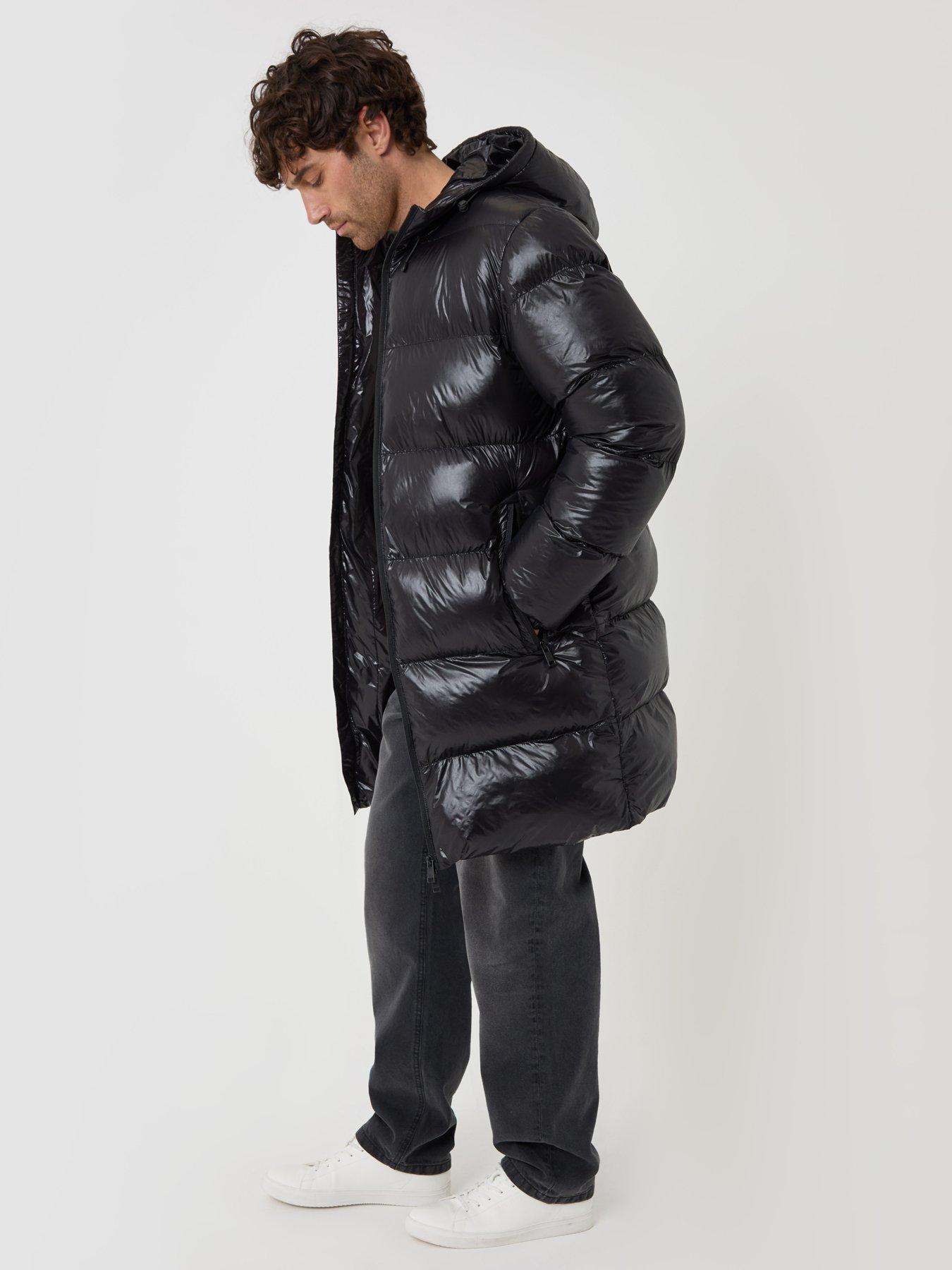 Image 1 of 4 of Threadbare Mens Lees Padded Hooded Longline Jacket - Black