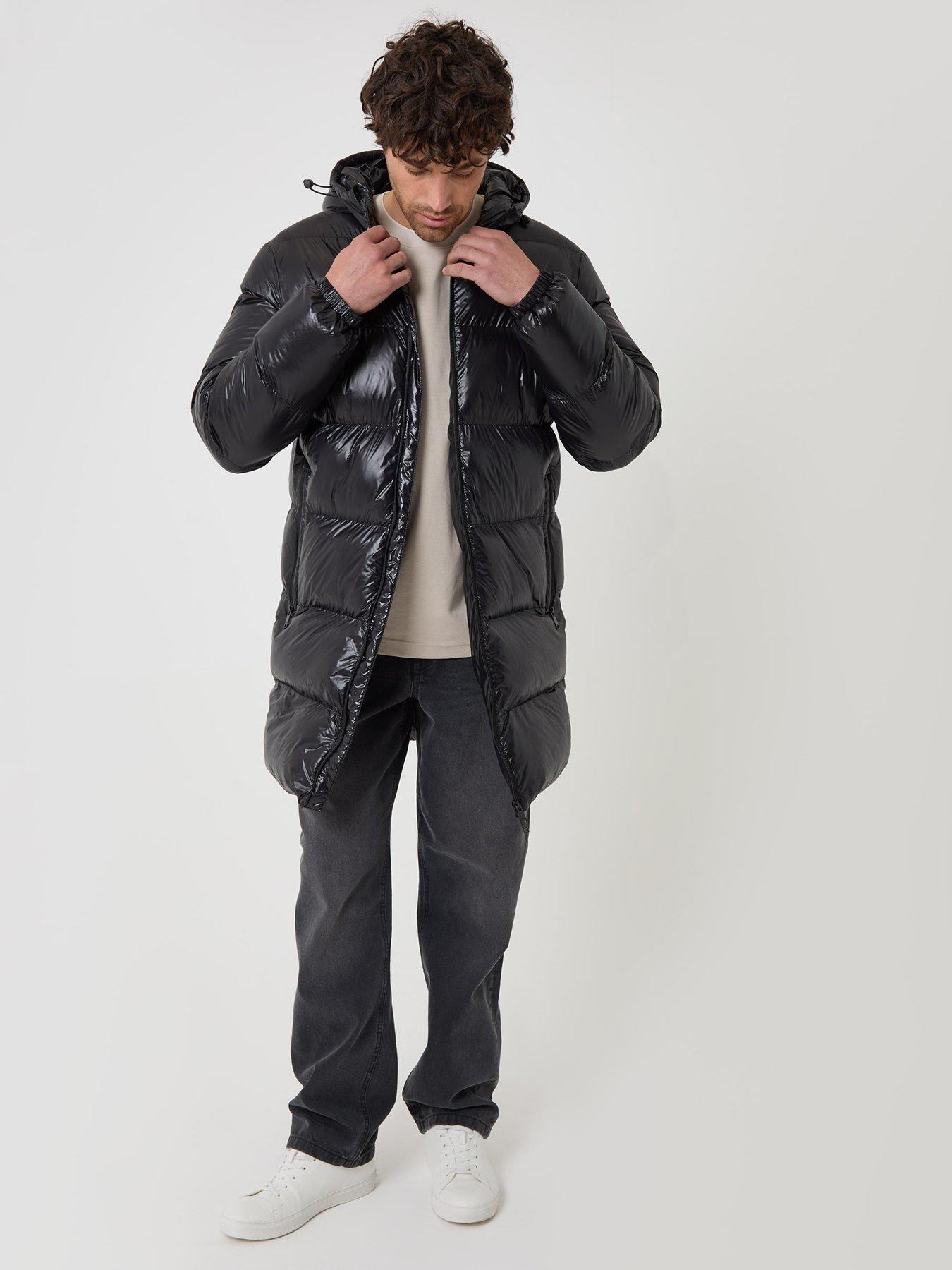 Image 2 of 4 of Threadbare Mens Lees Padded Hooded Longline Jacket - Black