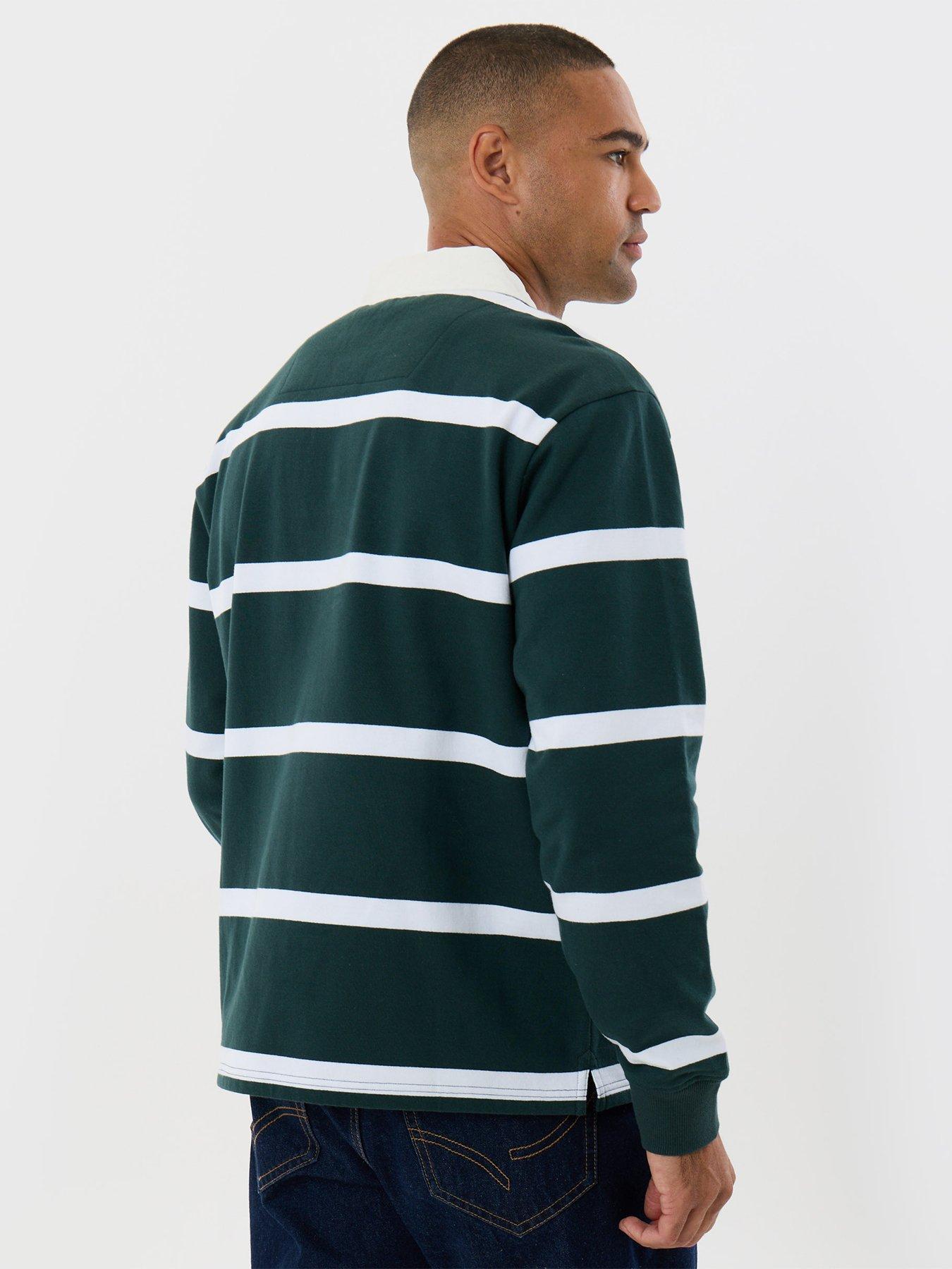Image 2 of 5 of Threadbare Mens Relaxed Fit Fleece Stripe Rugby Top - Green