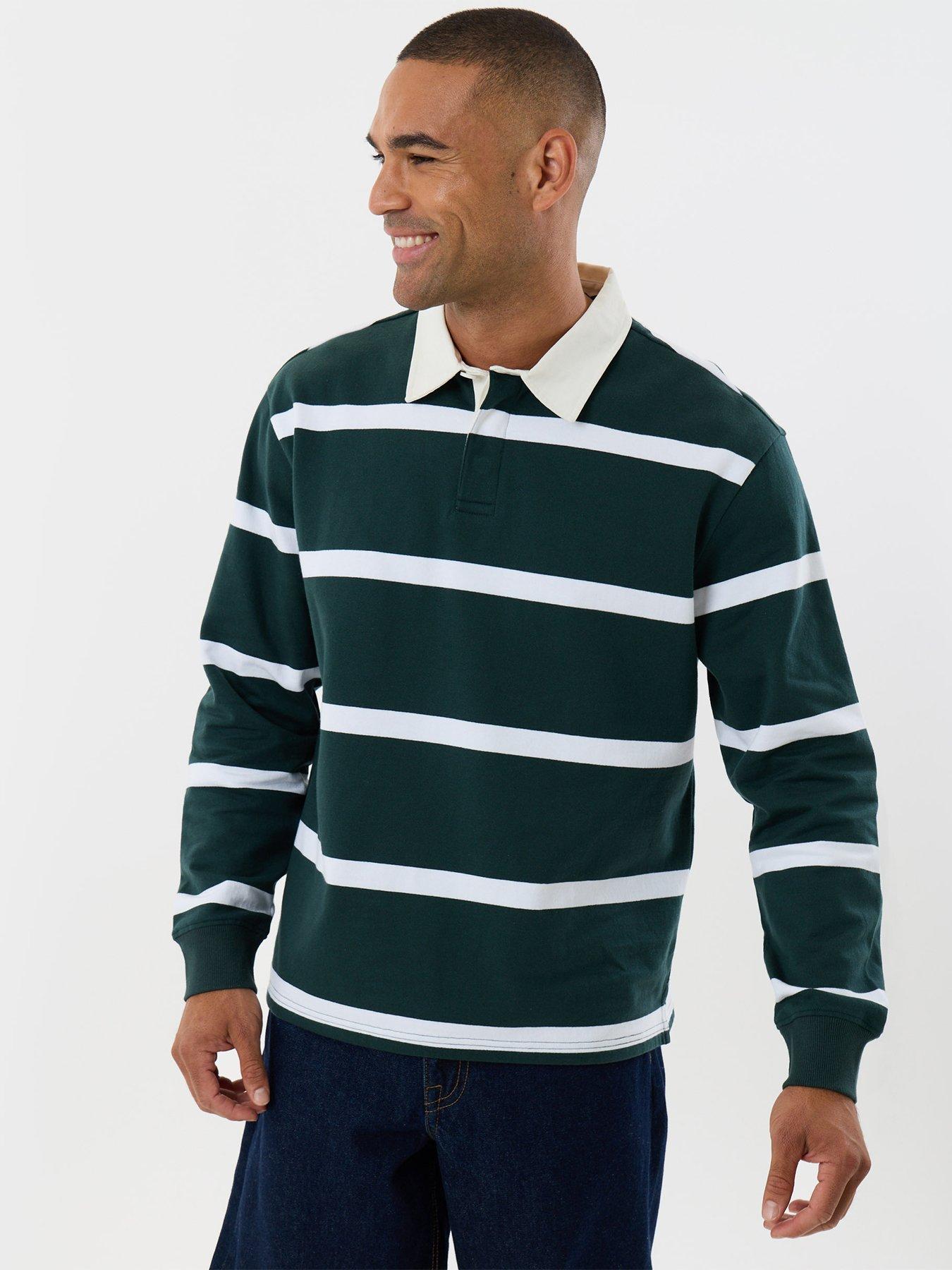 Image 5 of 5 of Threadbare Mens Relaxed Fit Fleece Stripe Rugby Top - Green
