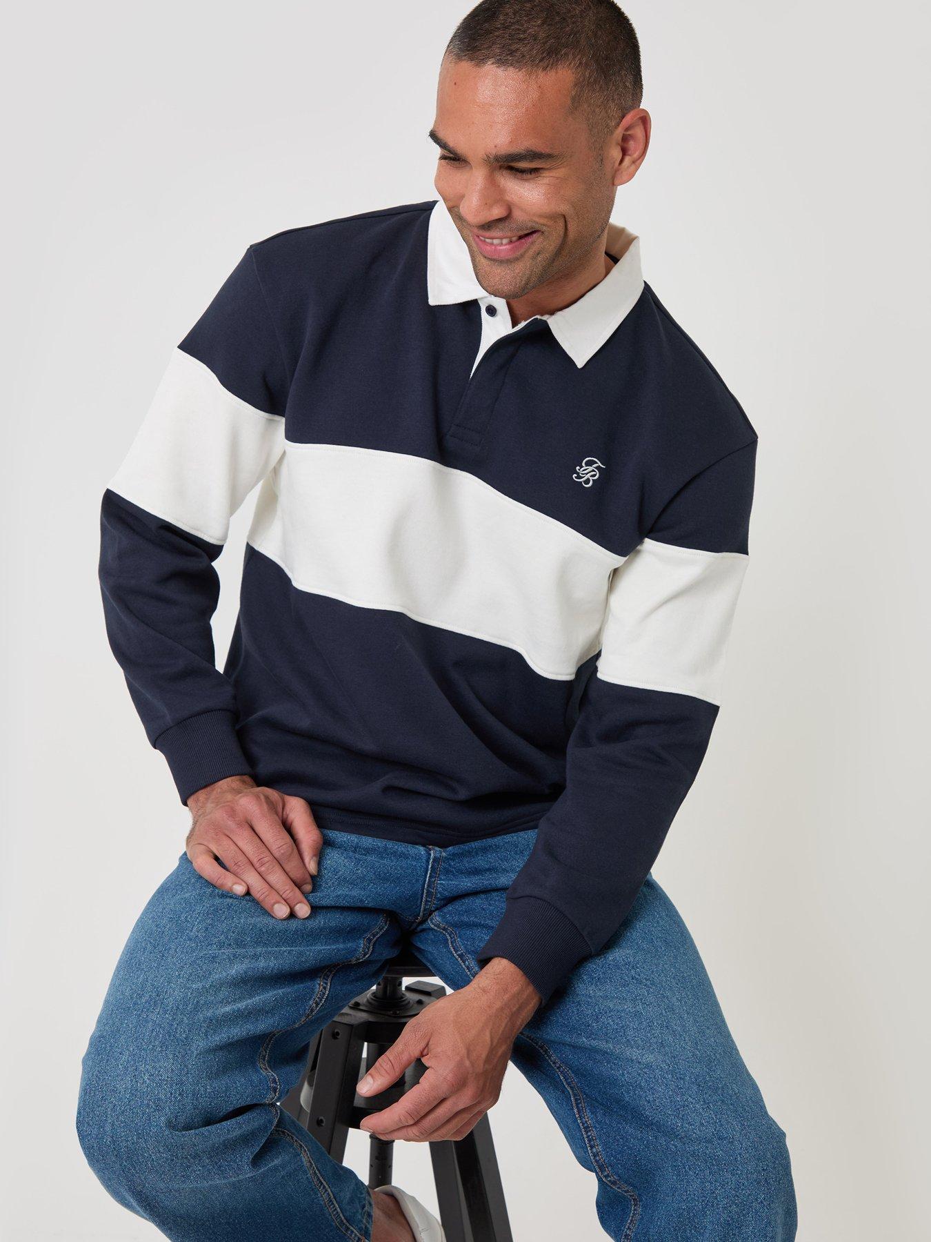 Image 1 of 5 of Threadbare Mens Elterwater Relaxed Fit Rugby Collar Stripe Rugby Top - Navy