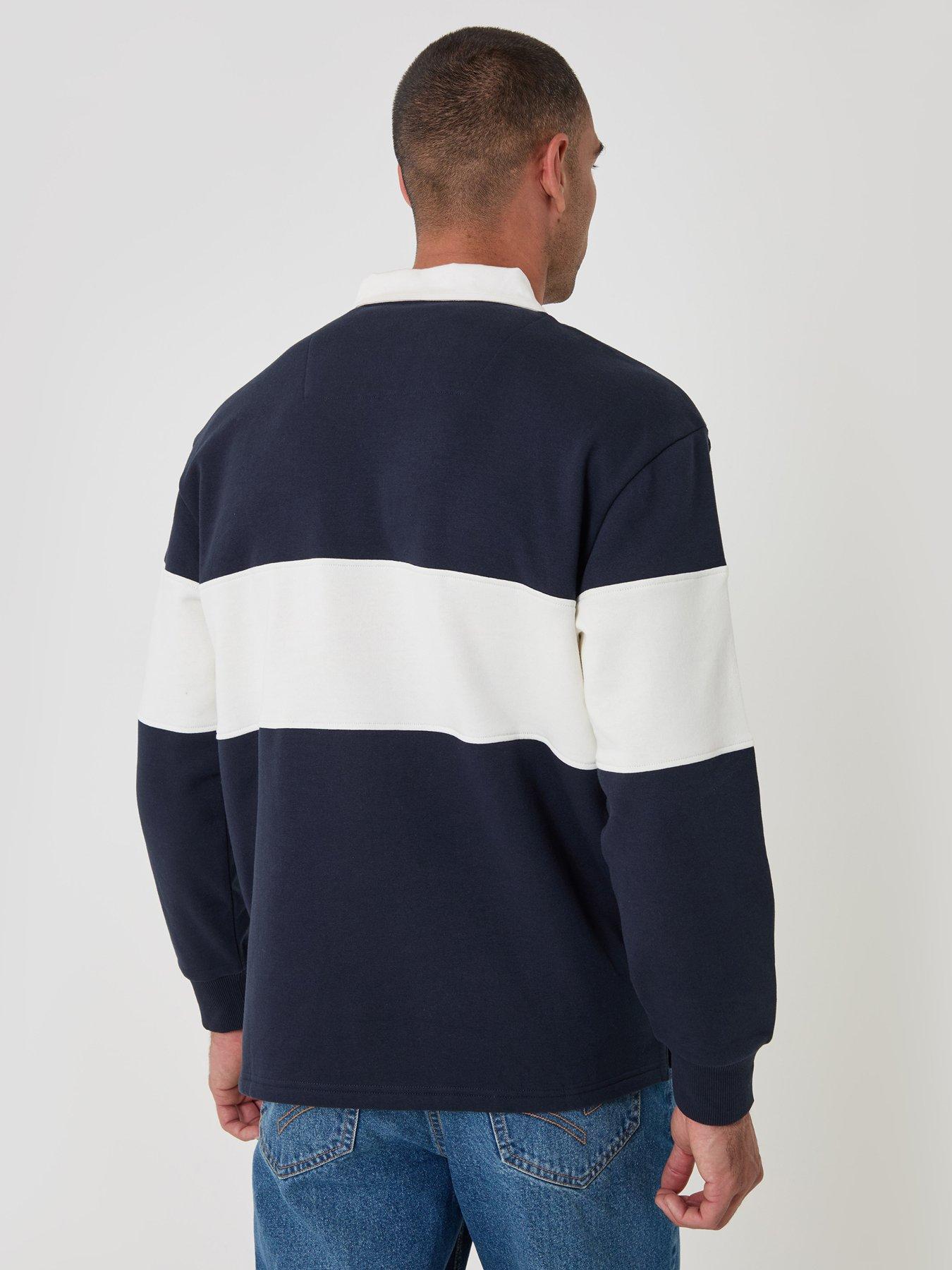 Image 2 of 5 of Threadbare Mens Elterwater Relaxed Fit Rugby Collar Stripe Rugby Top - Navy