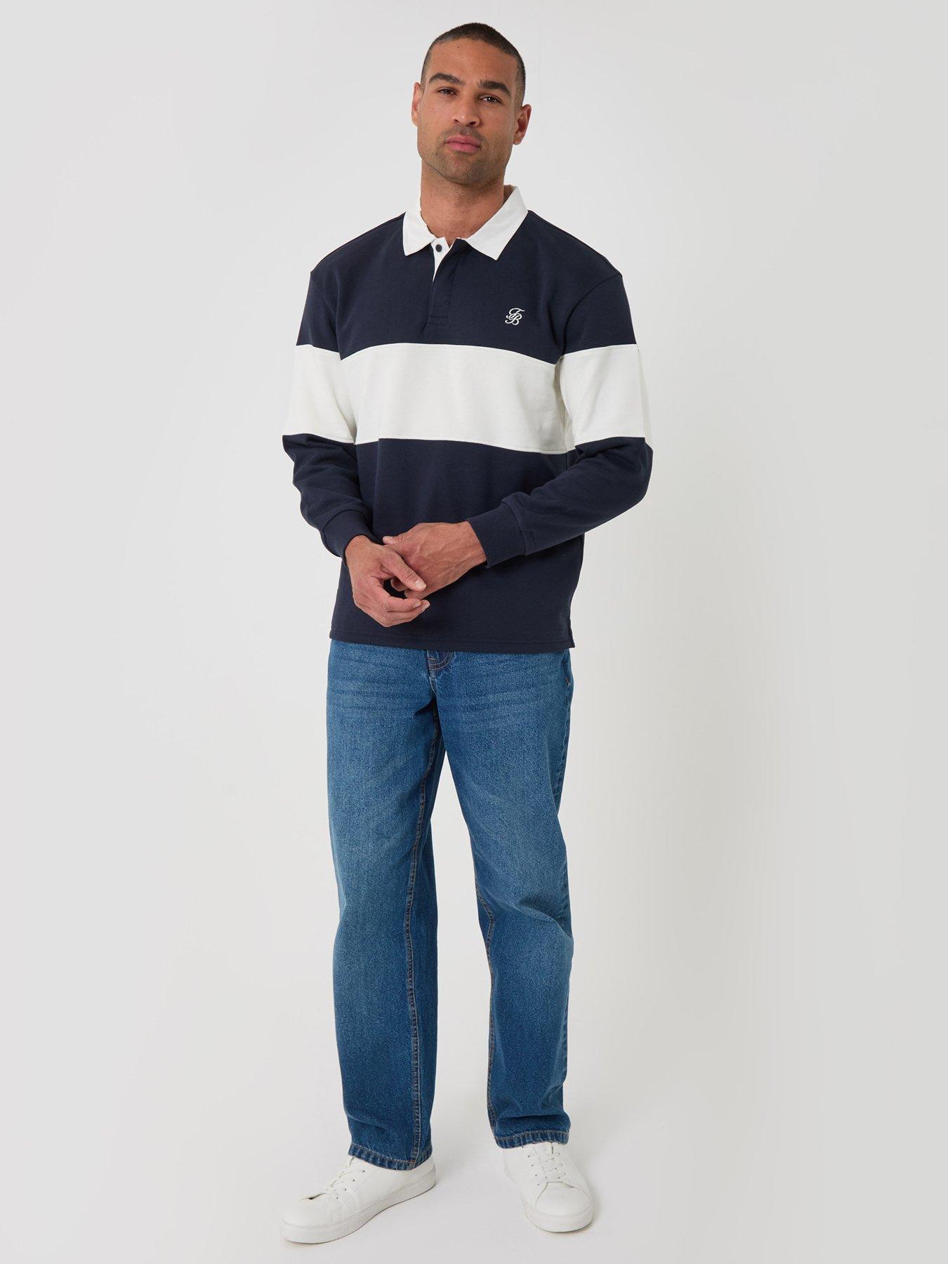 Image 3 of 5 of Threadbare Mens Elterwater Relaxed Fit Rugby Collar Stripe Rugby Top - Navy
