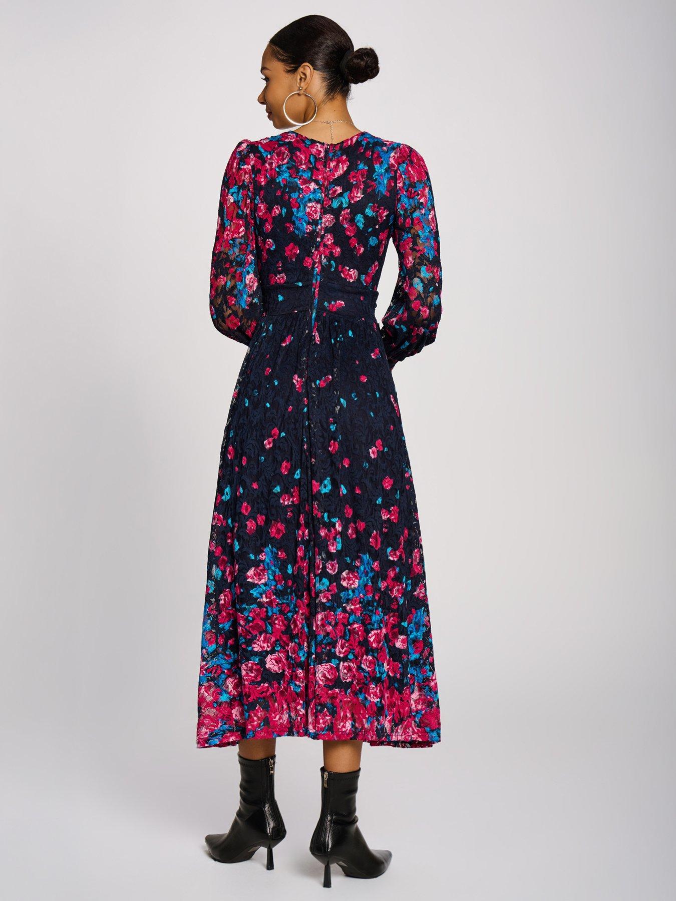 Image 2 of 7 of Jolie Moi Womens Long Sleeve Printed Lace Maxi Dress - Pink