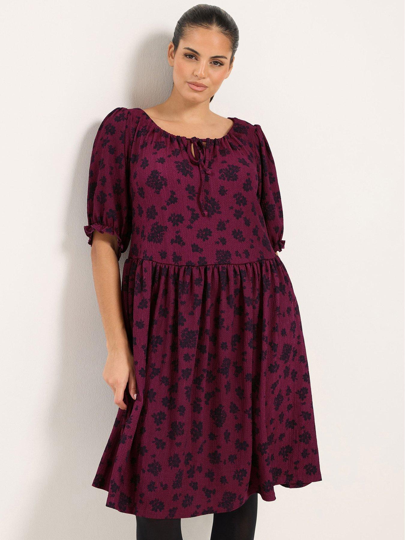 Image 1 of 4 of Yours Curve Floral Tie Neck Dress