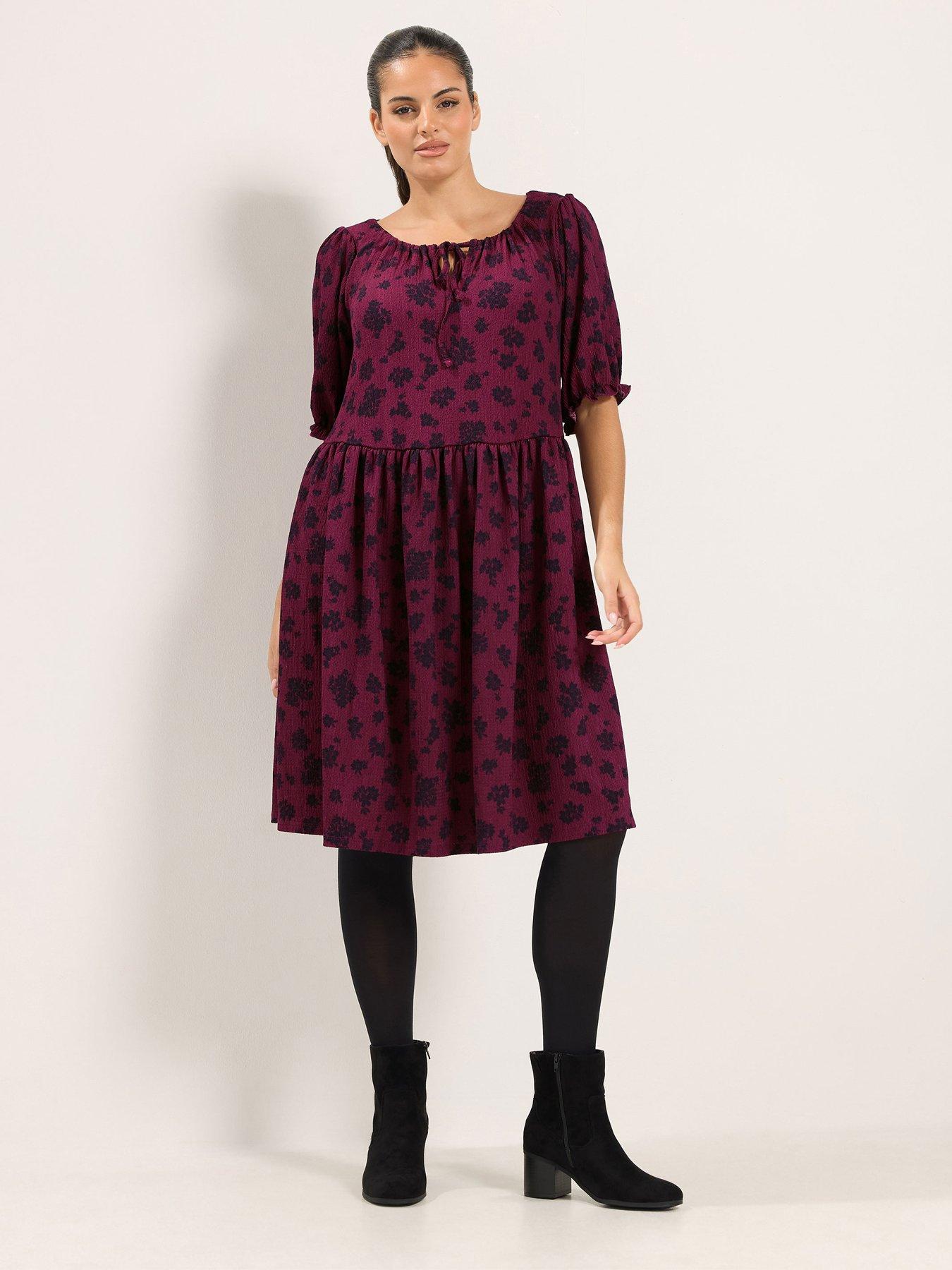 Image 3 of 4 of Yours Curve Floral Tie Neck Dress