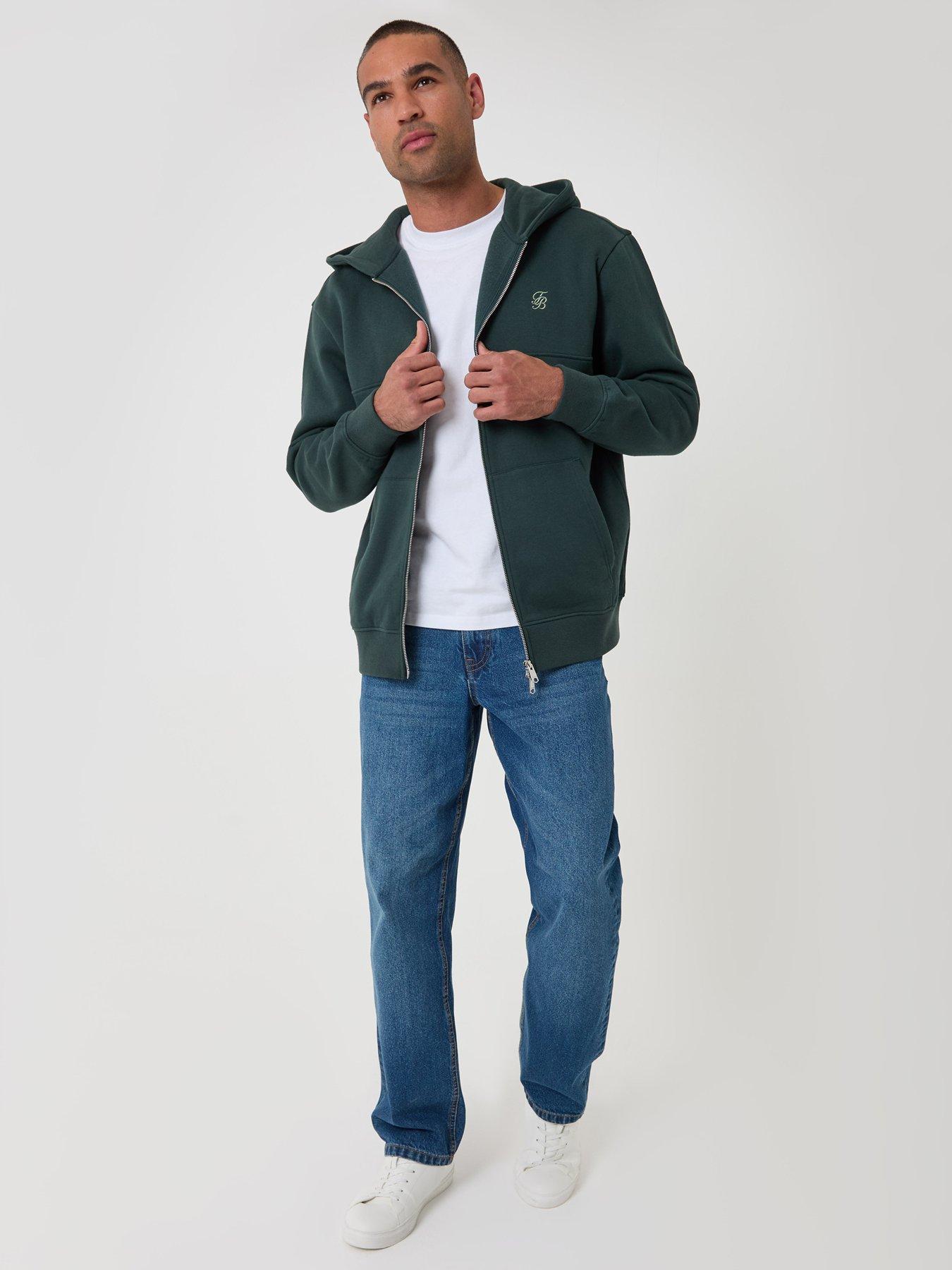 Image 3 of 4 of Threadbare Mens Fleece Zip Through Hoody Gwen - Evergreen (Relaxed Fit)
