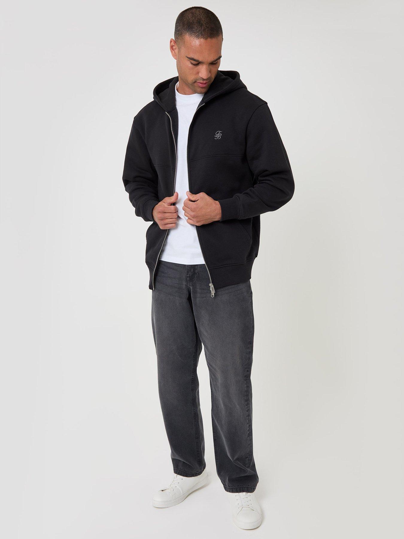 Image 3 of 4 of Threadbare Mens Fleece Zip Through Hoody Gwen - Black (Relaxed Fit)
