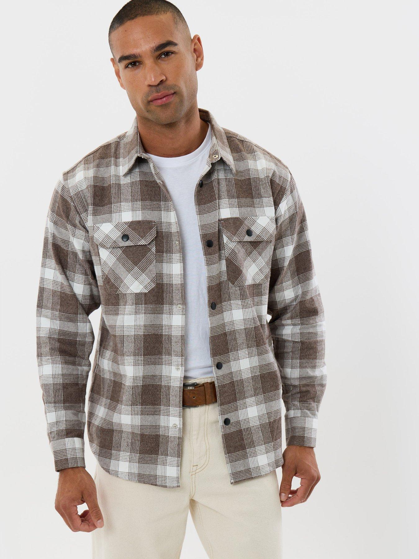 Image 1 of 5 of Threadbare Relaxed Fit Cotton Patch Pocket Shirt In Chocolate Brown Check