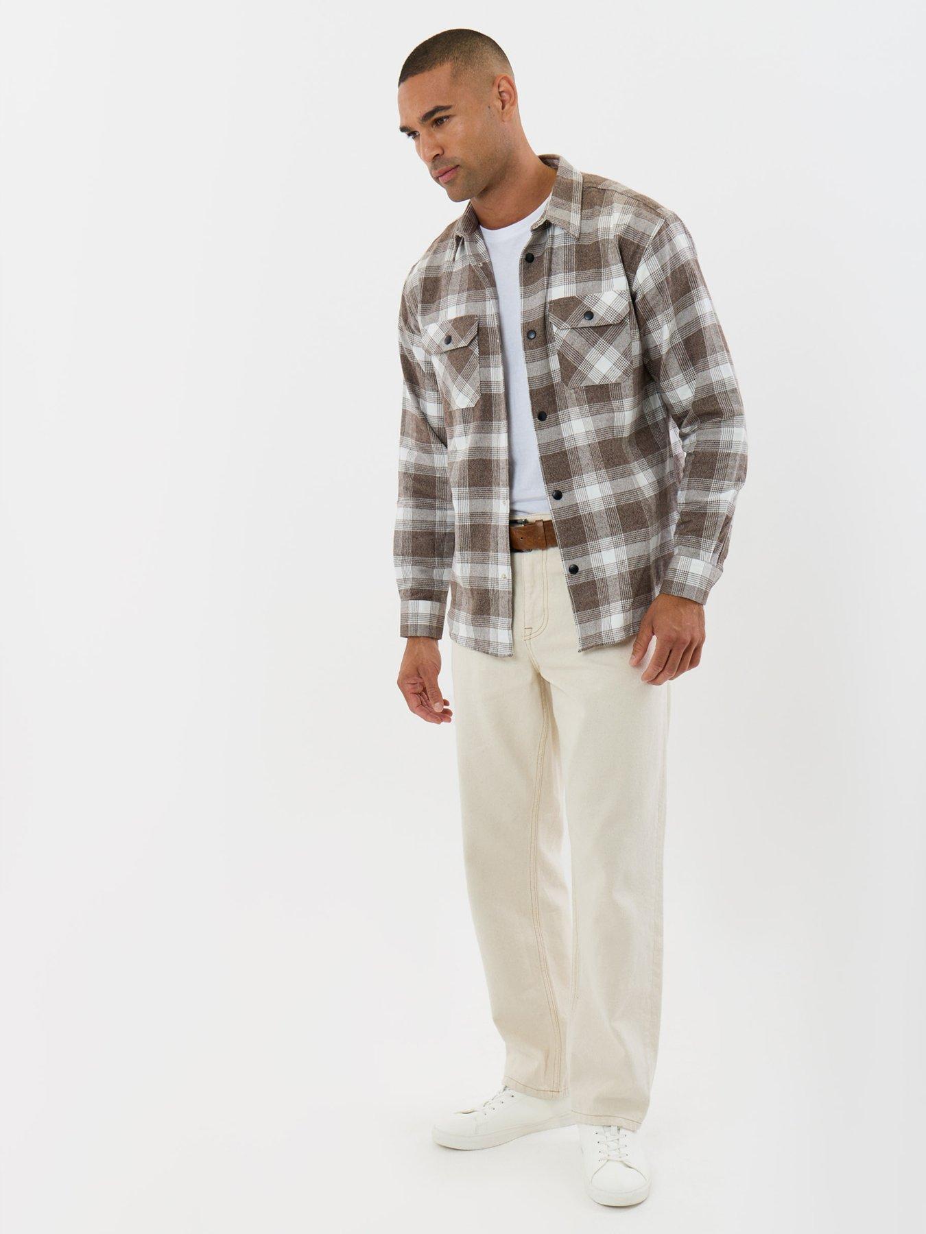 Image 3 of 5 of Threadbare Relaxed Fit Cotton Patch Pocket Shirt In Chocolate Brown Check
