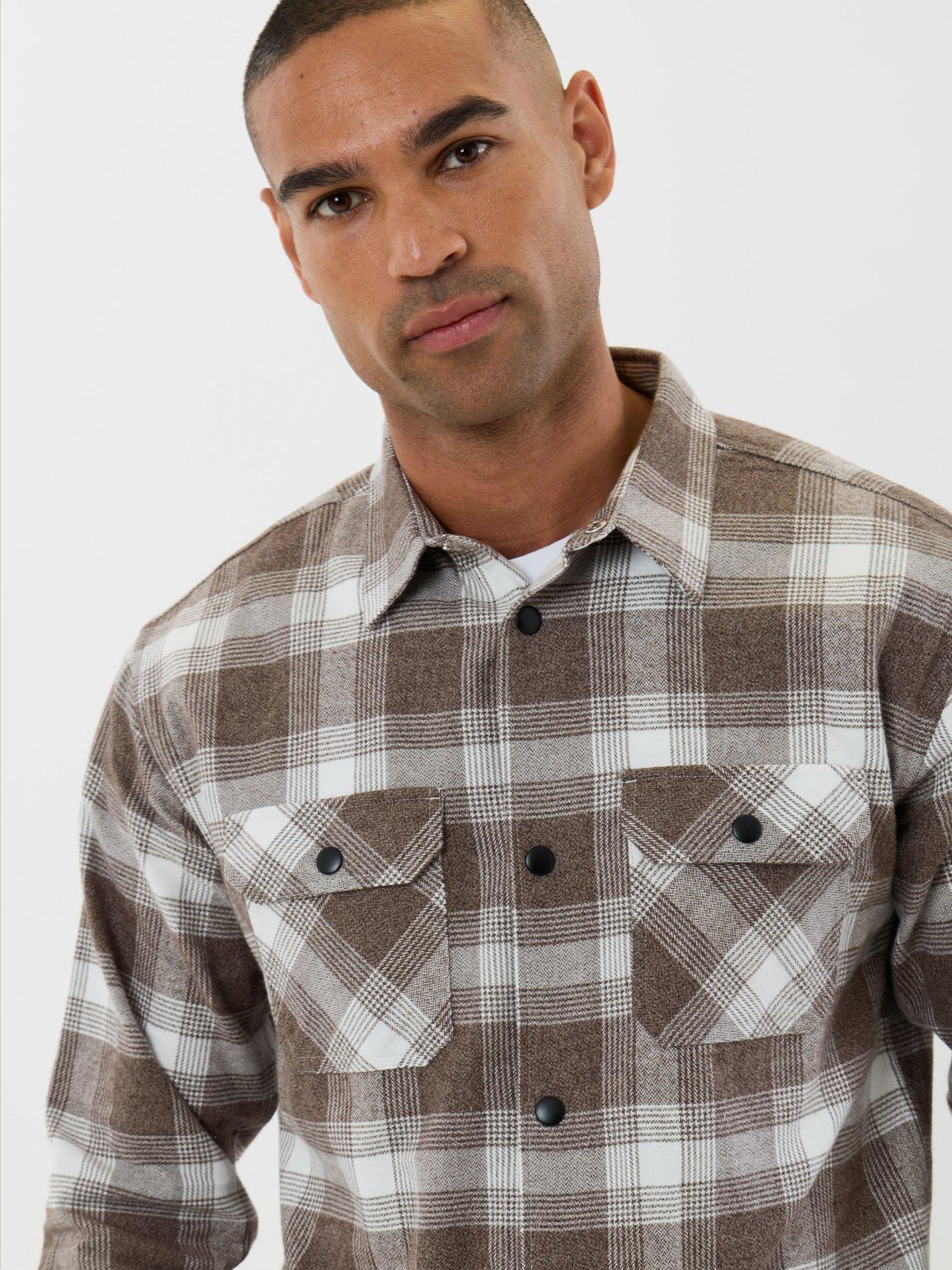 Image 4 of 5 of Threadbare Relaxed Fit Cotton Patch Pocket Shirt In Chocolate Brown Check