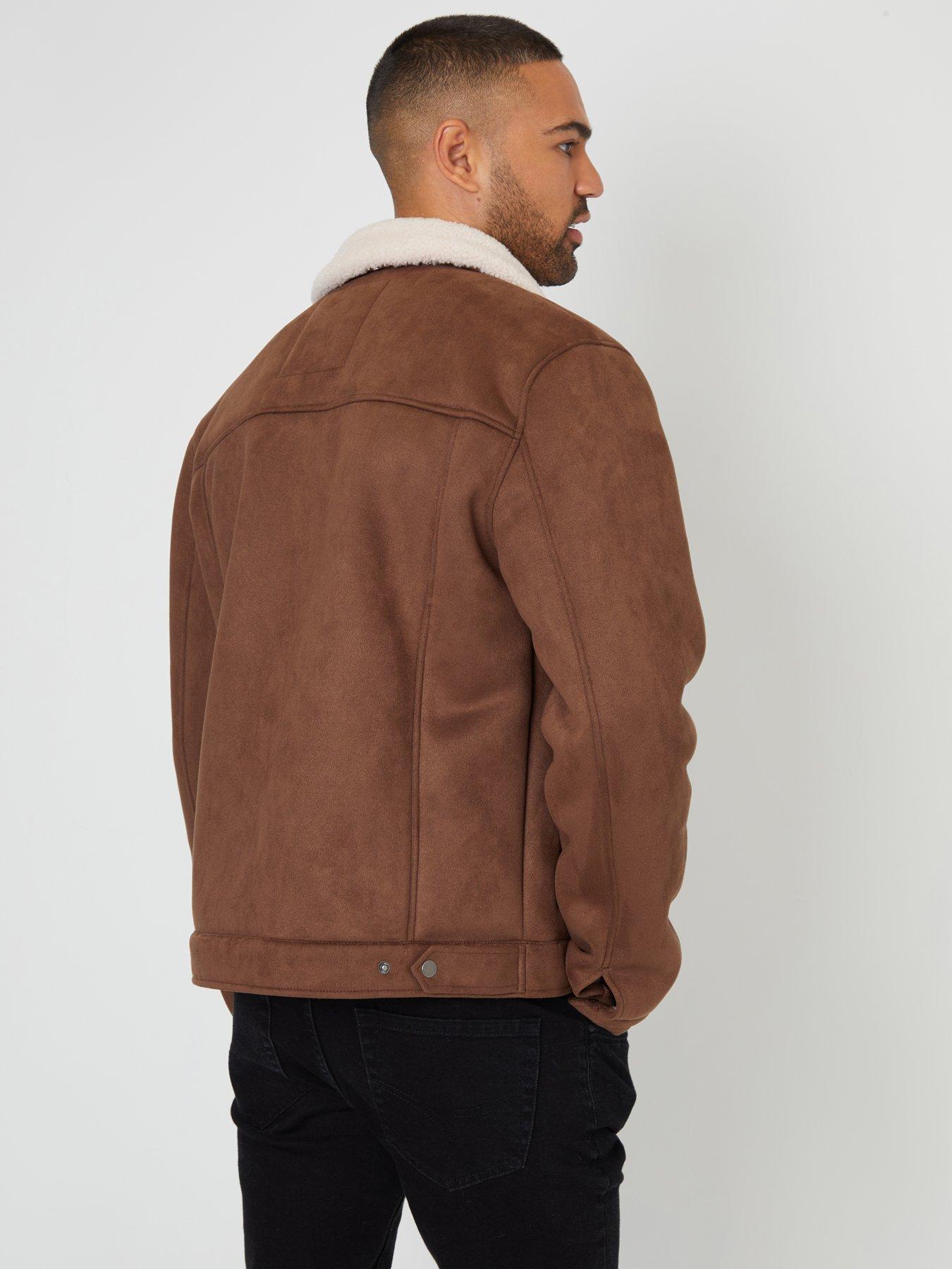 Image 2 of 4 of Threadbare Faux Suede Borg Collar Jacket In Taupe