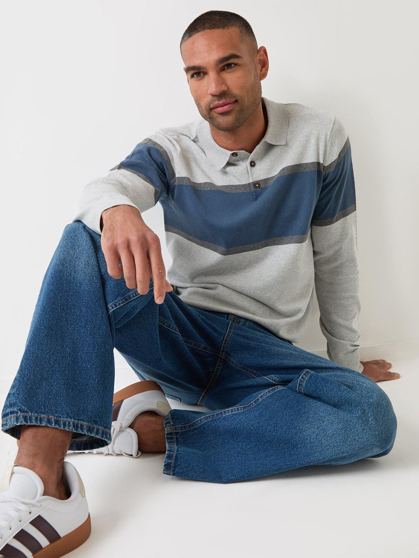 Image 1 of 5 of Threadbare Mens Fairhaven Stripe Button Polo Collar Polo Shirt - Grey