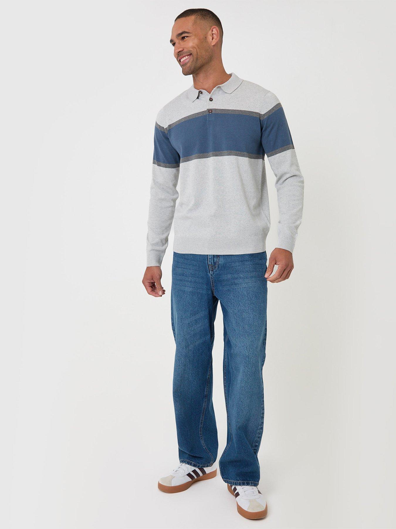 Image 3 of 5 of Threadbare Mens Fairhaven Stripe Button Polo Collar Polo Shirt - Grey