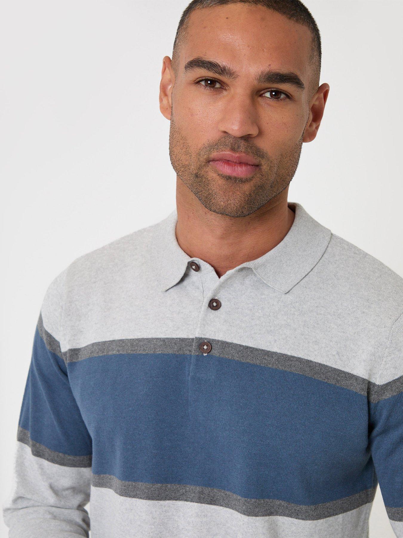 Image 4 of 5 of Threadbare Mens Fairhaven Stripe Button Polo Collar Polo Shirt - Grey