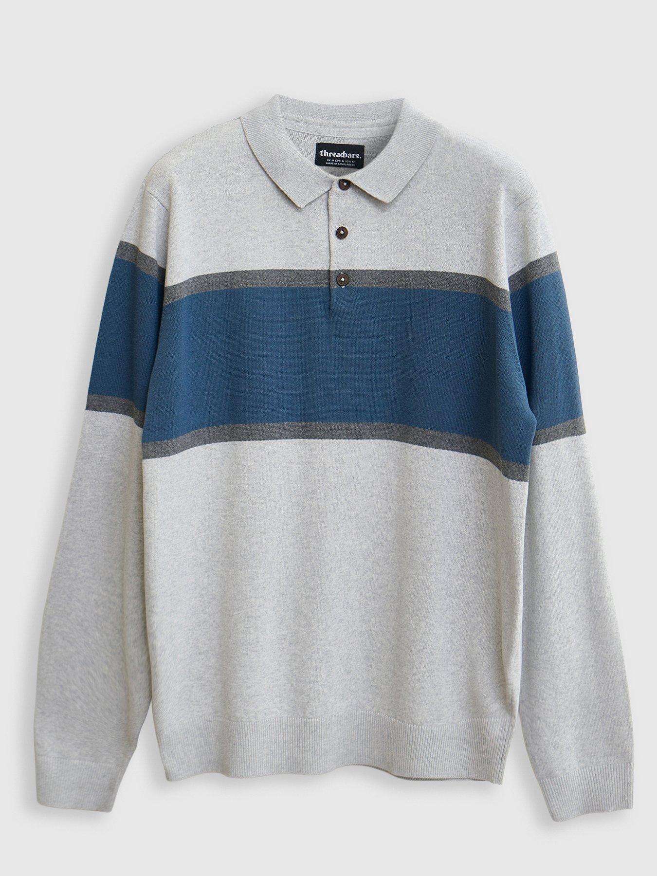Image 5 of 5 of Threadbare Mens Fairhaven Stripe Button Polo Collar Polo Shirt - Grey