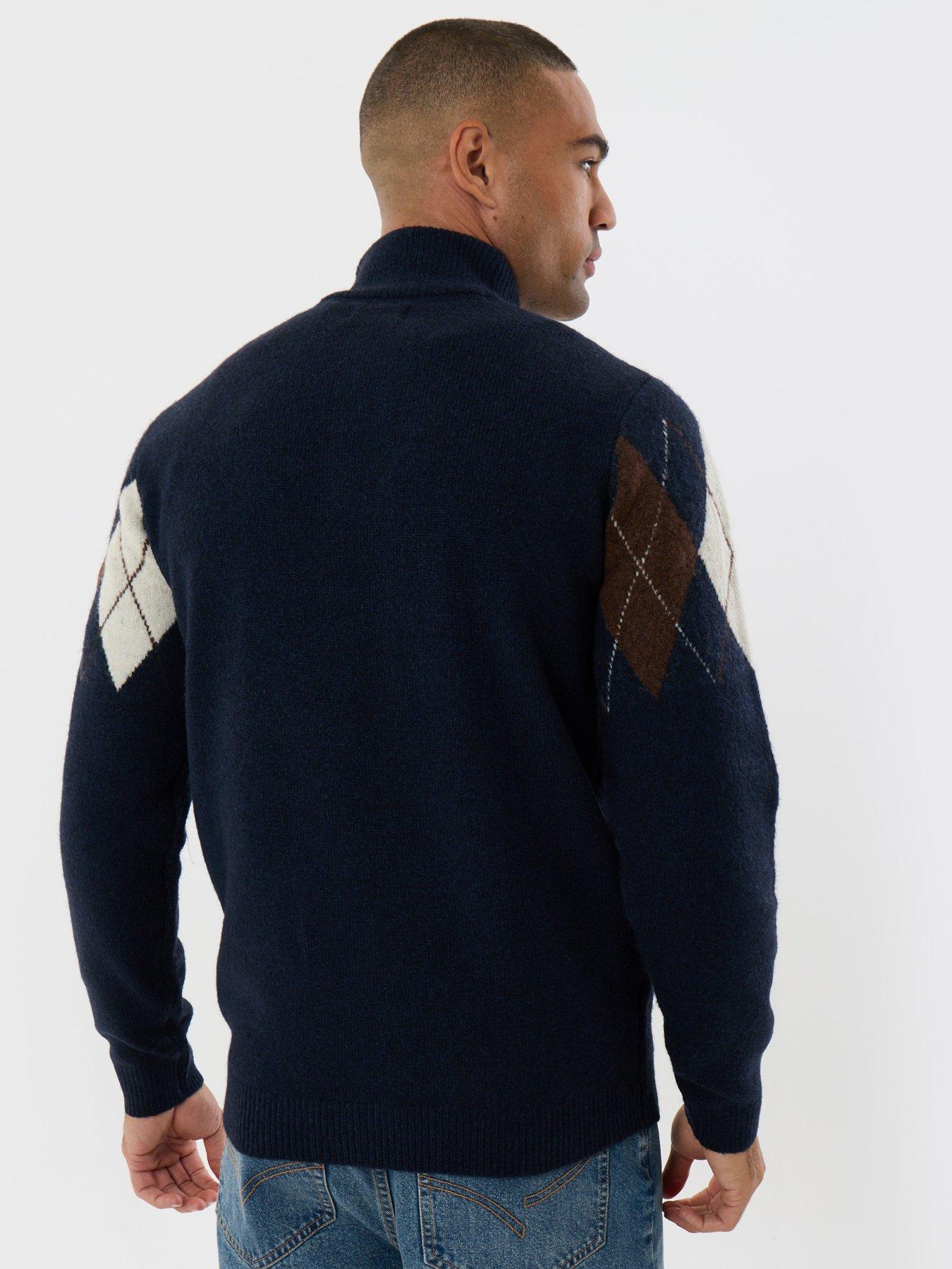 Image 2 of 4 of Threadbare Mens Quarter Zip Arqyle Wool Blend Jumper - Navy