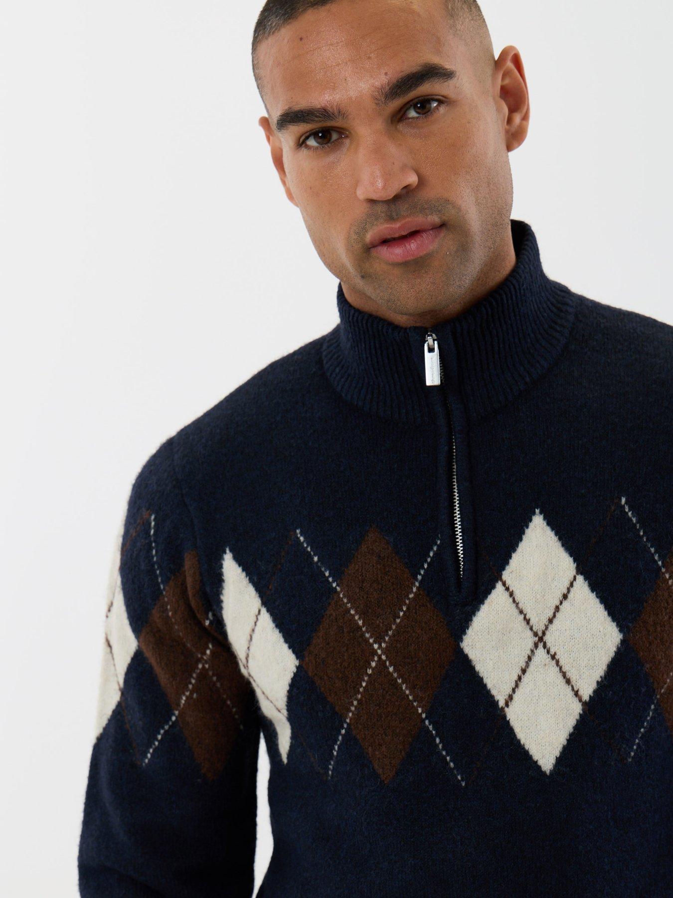 Image 3 of 4 of Threadbare Mens Quarter Zip Arqyle Wool Blend Jumper - Navy