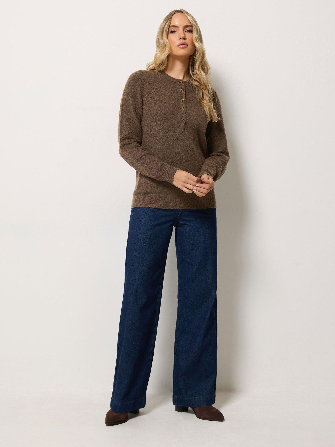 Image 3 of 4 of Long Tall Sally Womens Tall Half Button Jumper - Brown