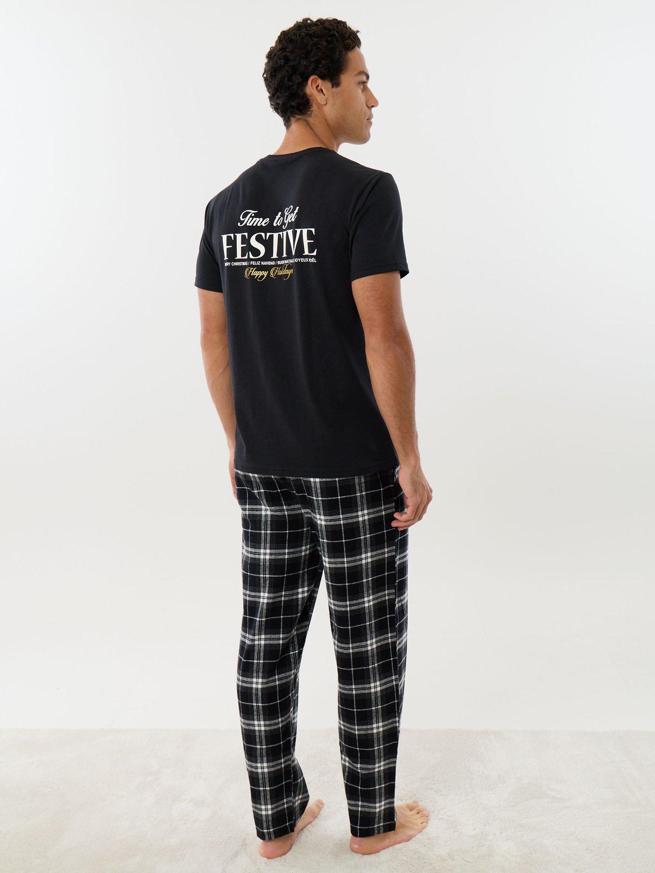 Image 1 of 5 of Threadbare Mens Xmas Lw Festive Time Pj Set - Black/ Black Check (s/slv Top + Bottom)