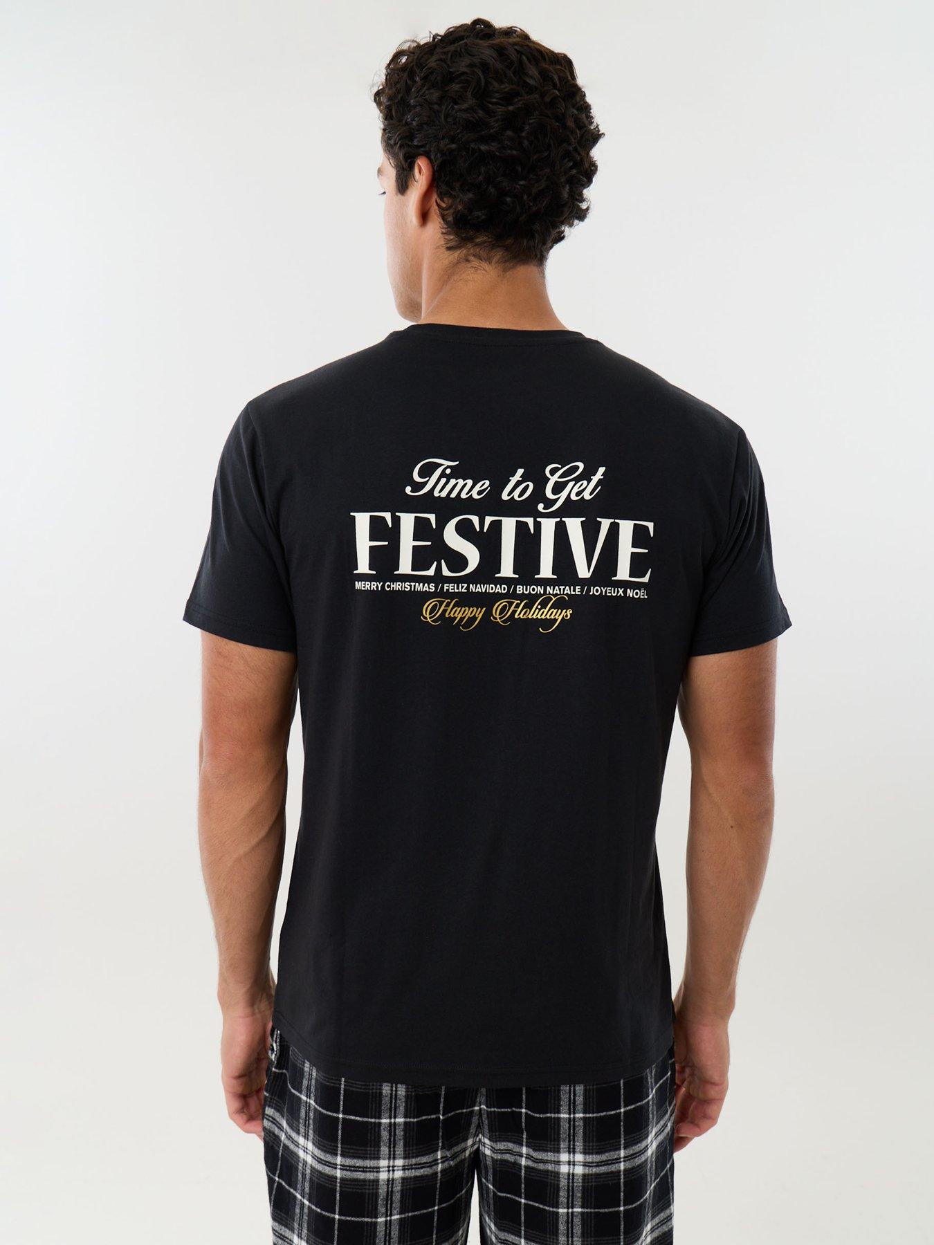 Image 2 of 5 of Threadbare Mens Xmas Lw Festive Time Pj Set - Black/ Black Check (s/slv Top + Bottom)