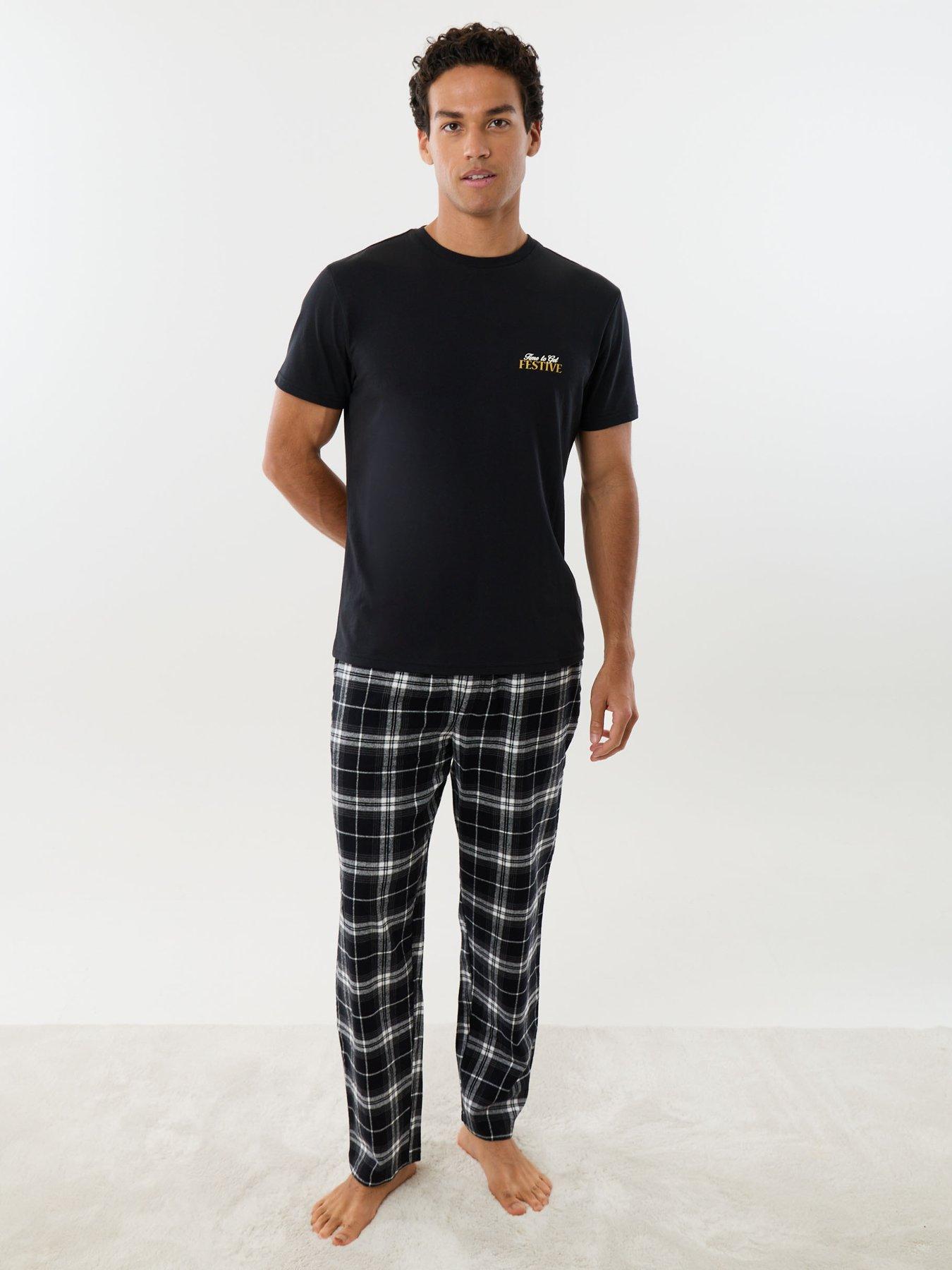 Image 3 of 5 of Threadbare Mens Xmas Lw Festive Time Pj Set - Black/ Black Check (s/slv Top + Bottom)