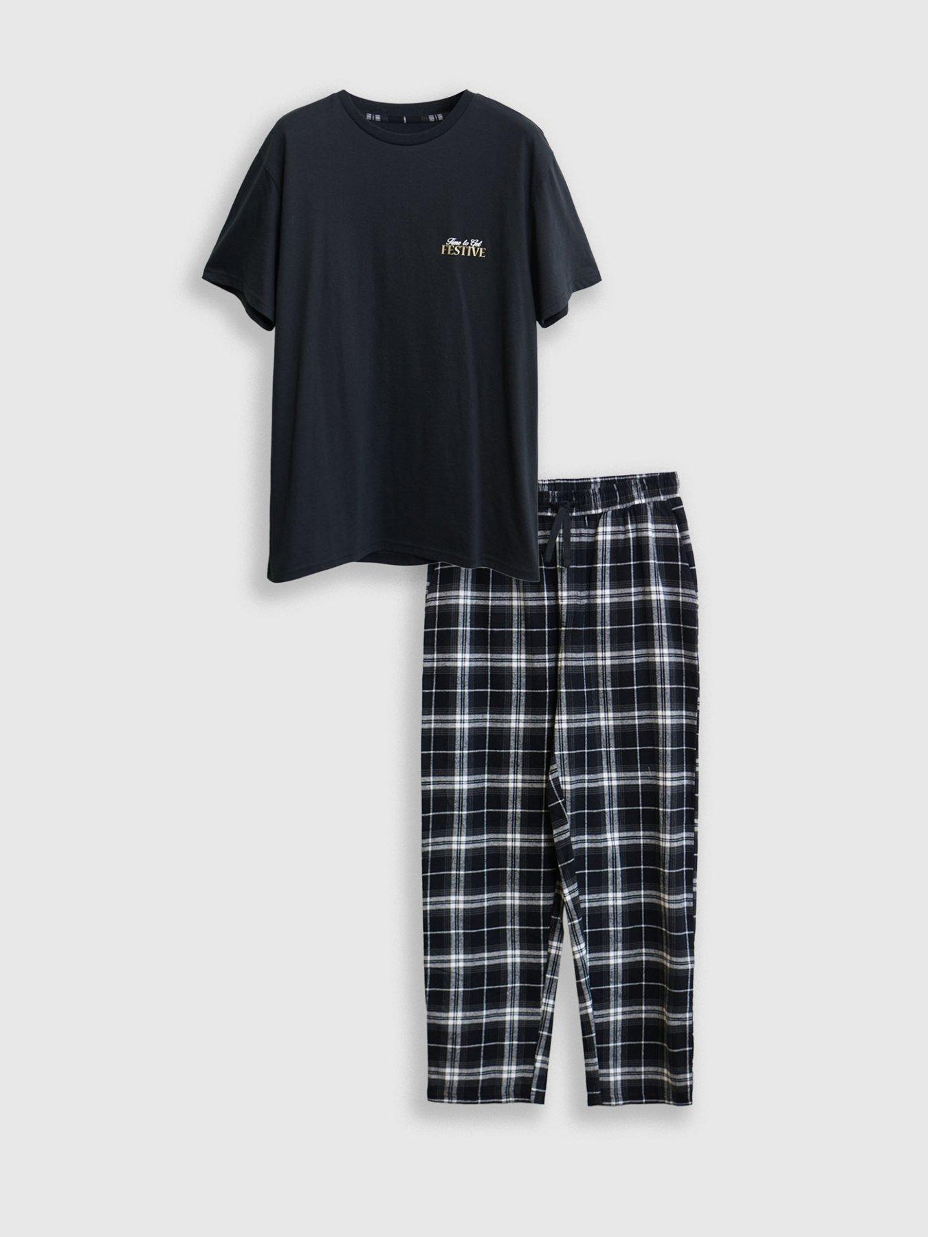 Image 5 of 5 of Threadbare Mens Xmas Lw Festive Time Pj Set - Black/ Black Check (s/slv Top + Bottom)