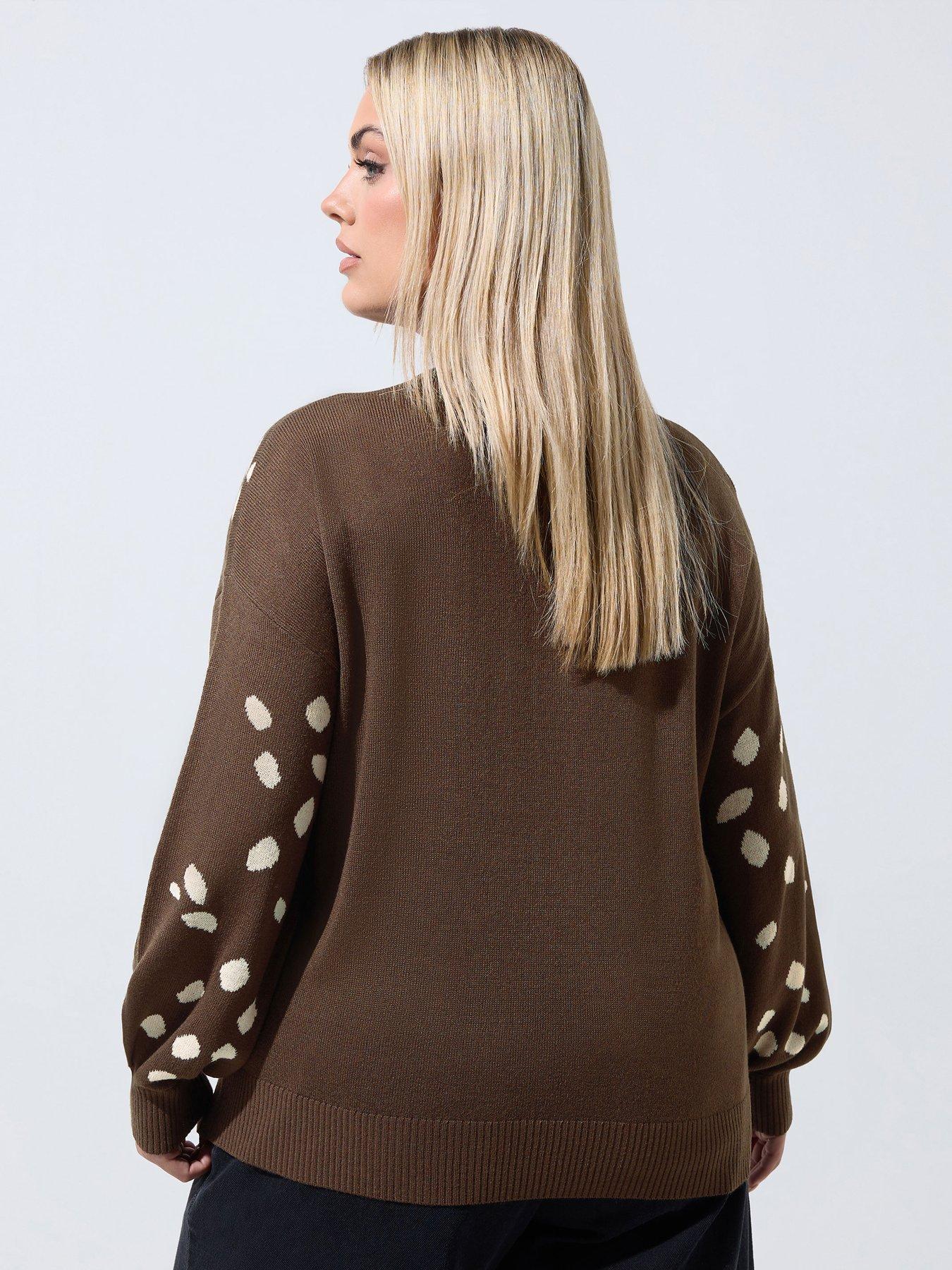 Image 2 of 4 of Yours Curve Deer Knitted Balloon Sleeve Jumper