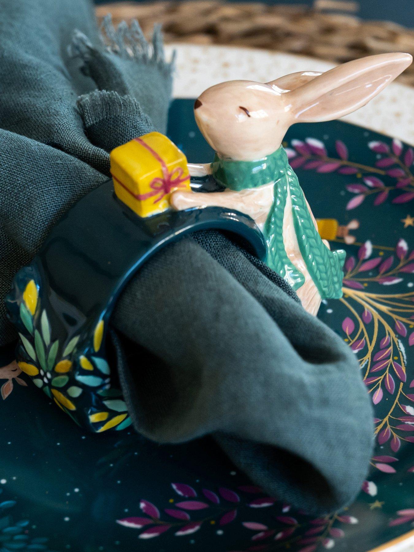 Sara Miller Woodland Tales Set Of 2 Rabbit Napkin Rings in One Colour