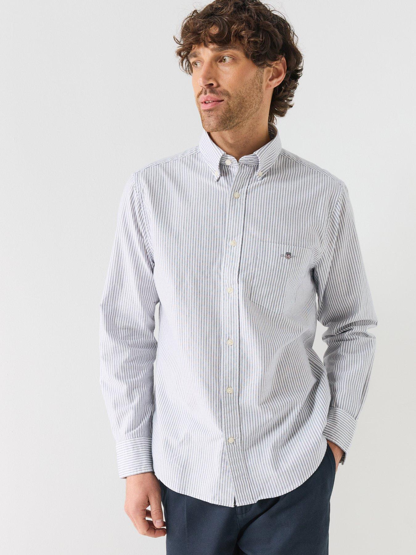 Image 1 of 6 of GANT Mens Regular Fit Classic Oxford Stripe Long Sleeve Shirt - Light Blue