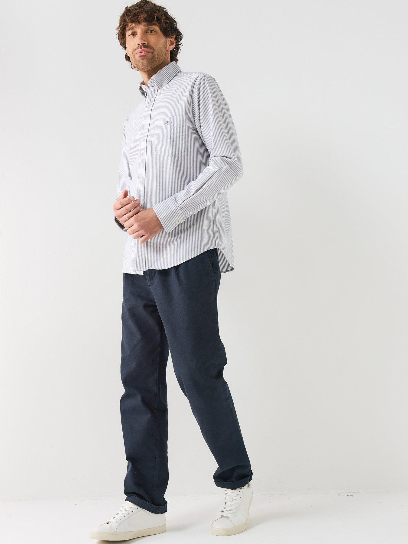 Image 3 of 6 of GANT Mens Regular Fit Classic Oxford Stripe Long Sleeve Shirt - Light Blue