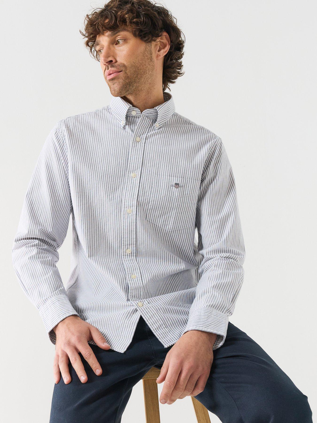 Image 6 of 6 of GANT Mens Regular Fit Classic Oxford Stripe Long Sleeve Shirt - Light Blue