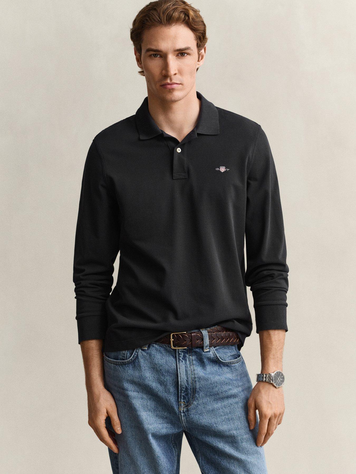 Image 1 of 4 of GANT Mens Gant Long Sleeve Polo Shirt - Black