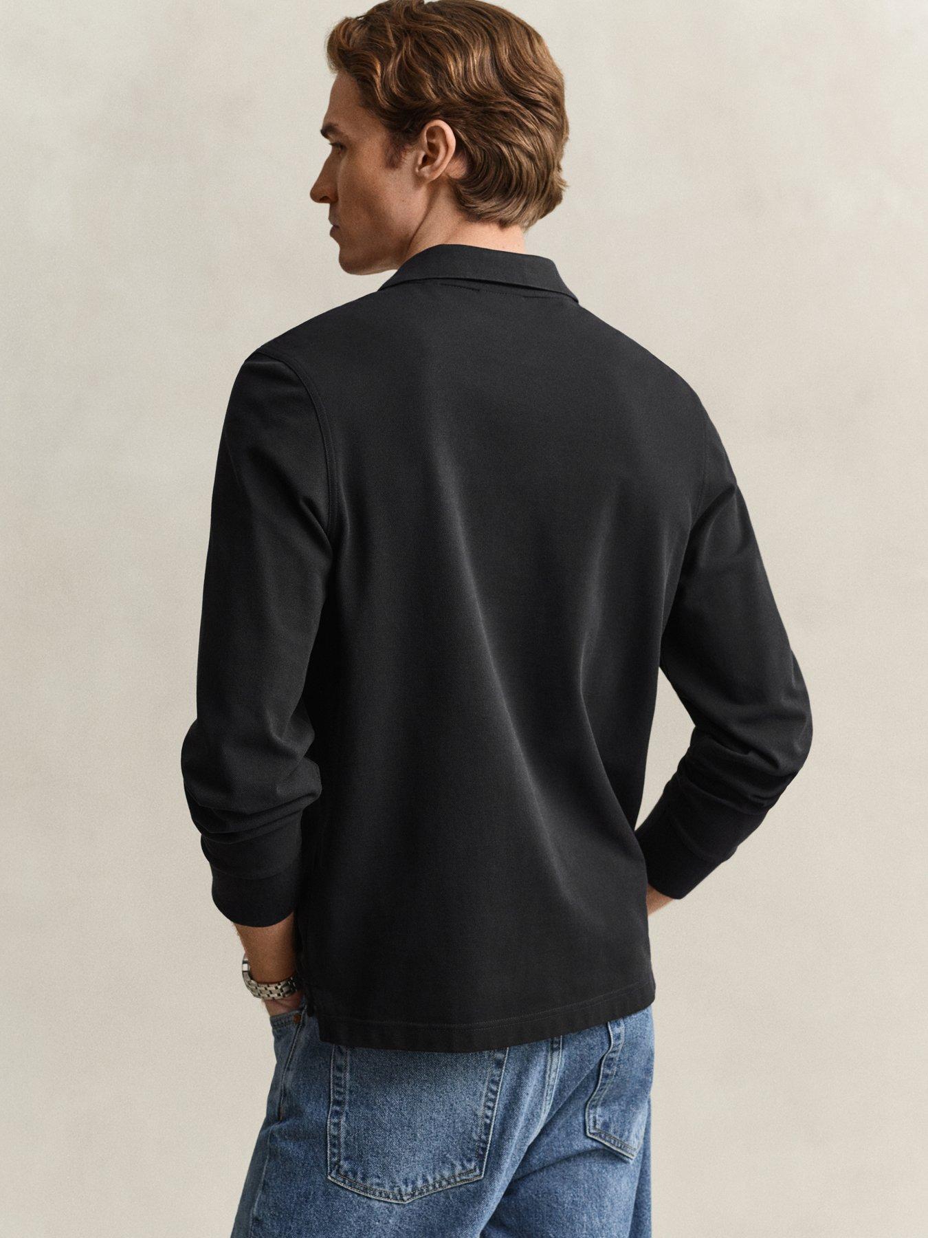 Image 2 of 4 of GANT Mens Gant Long Sleeve Polo Shirt - Black