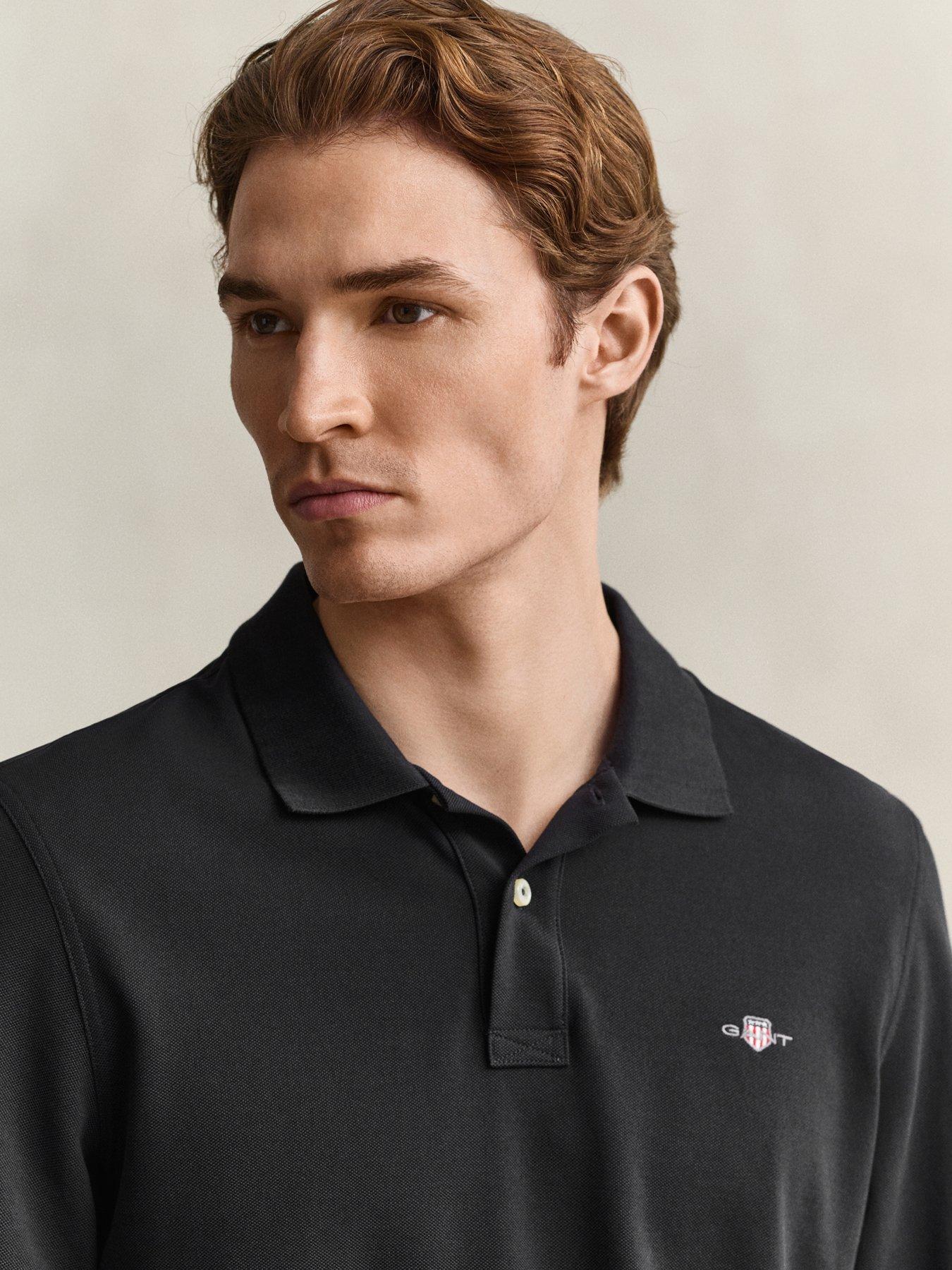 Image 3 of 4 of GANT Mens Gant Long Sleeve Polo Shirt - Black