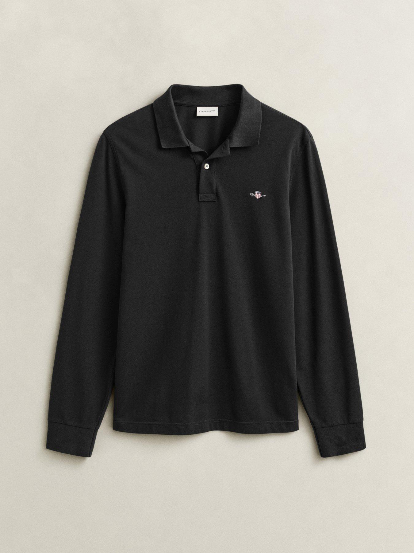 Image 4 of 4 of GANT Mens Gant Long Sleeve Polo Shirt - Black